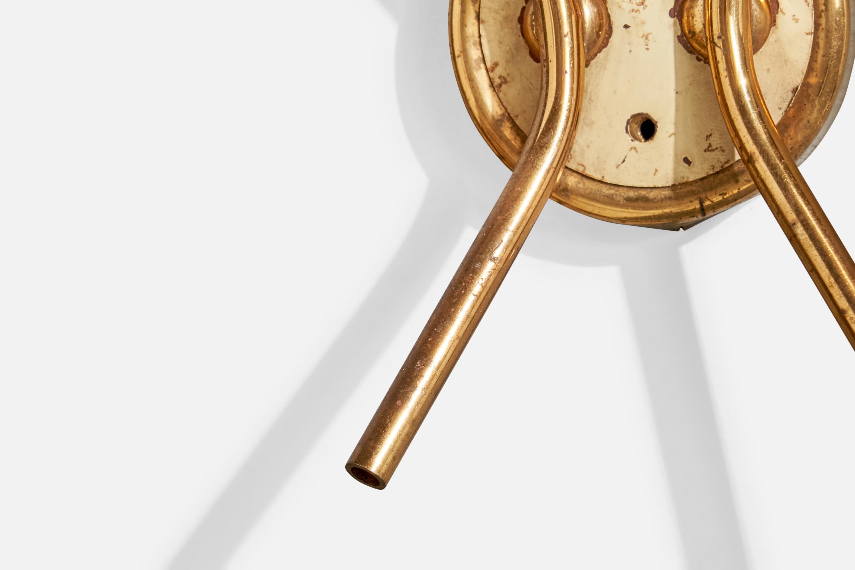 French Designer, Wall Lights, Brass, Glass, France, 1950s For Sale 7