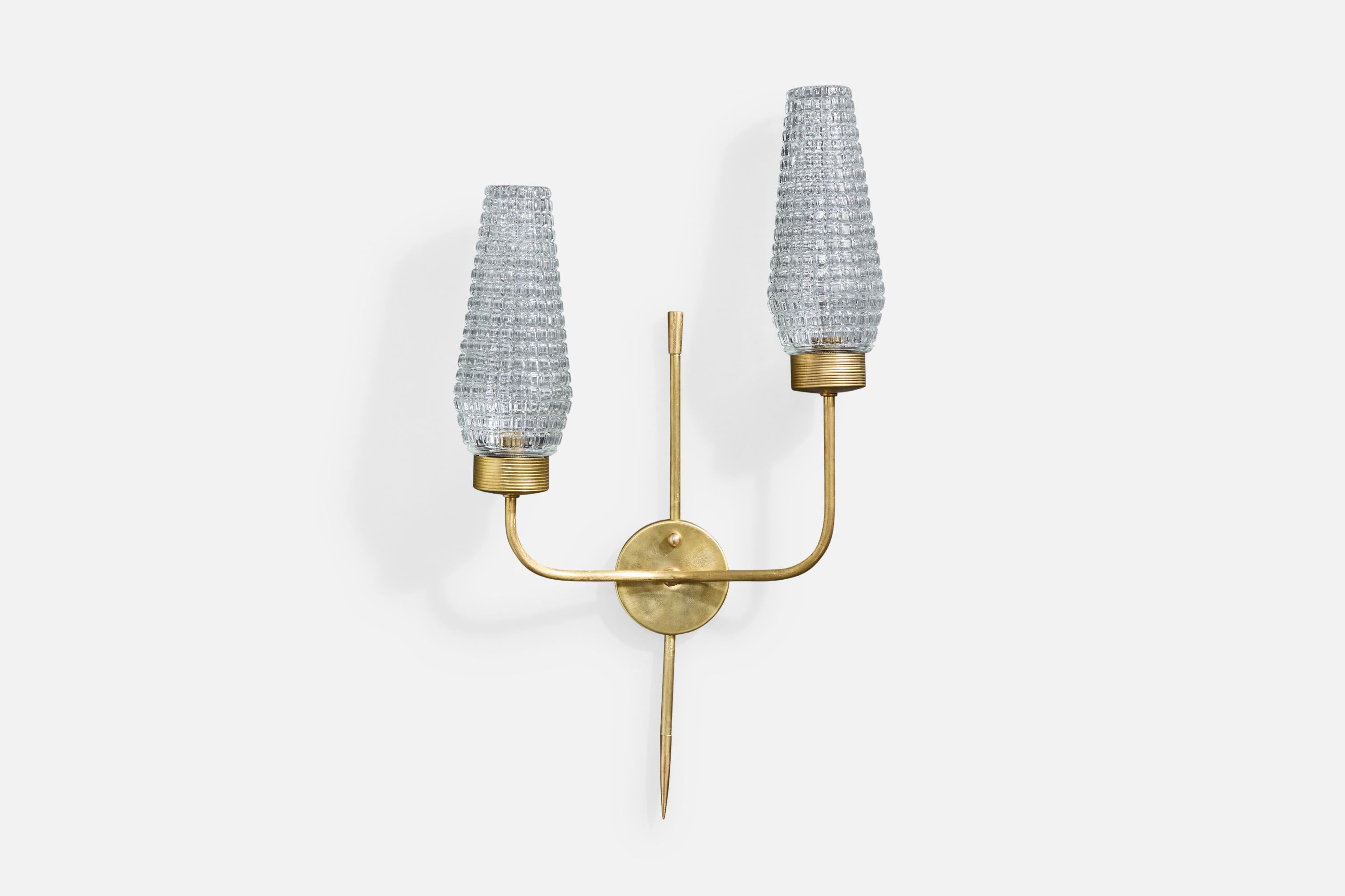 Diseñador francés, Apliques, Latón, Cristal, Francia, Años 1950 Francés en venta