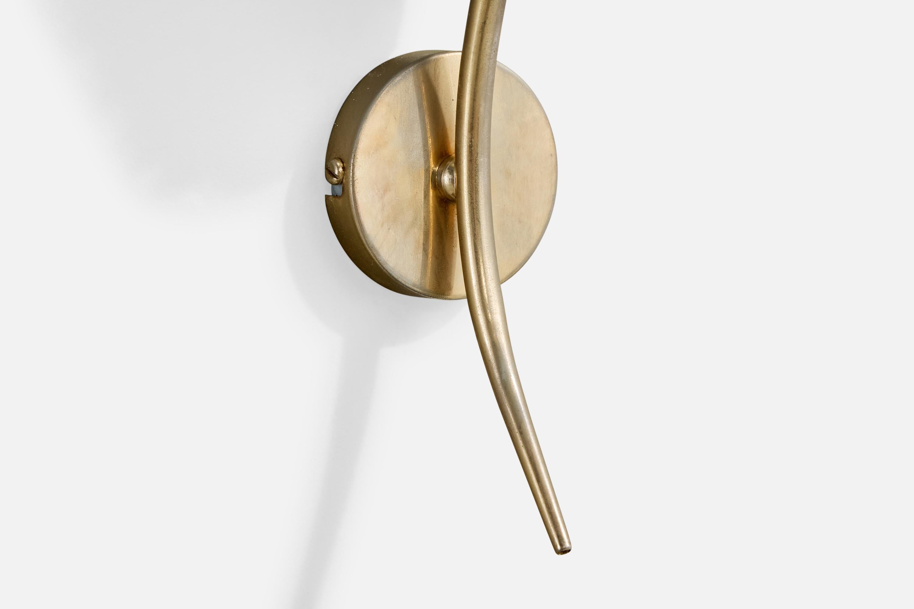 French Designer, Wall Lights, Brass, Glass, France, 1950s For Sale 1