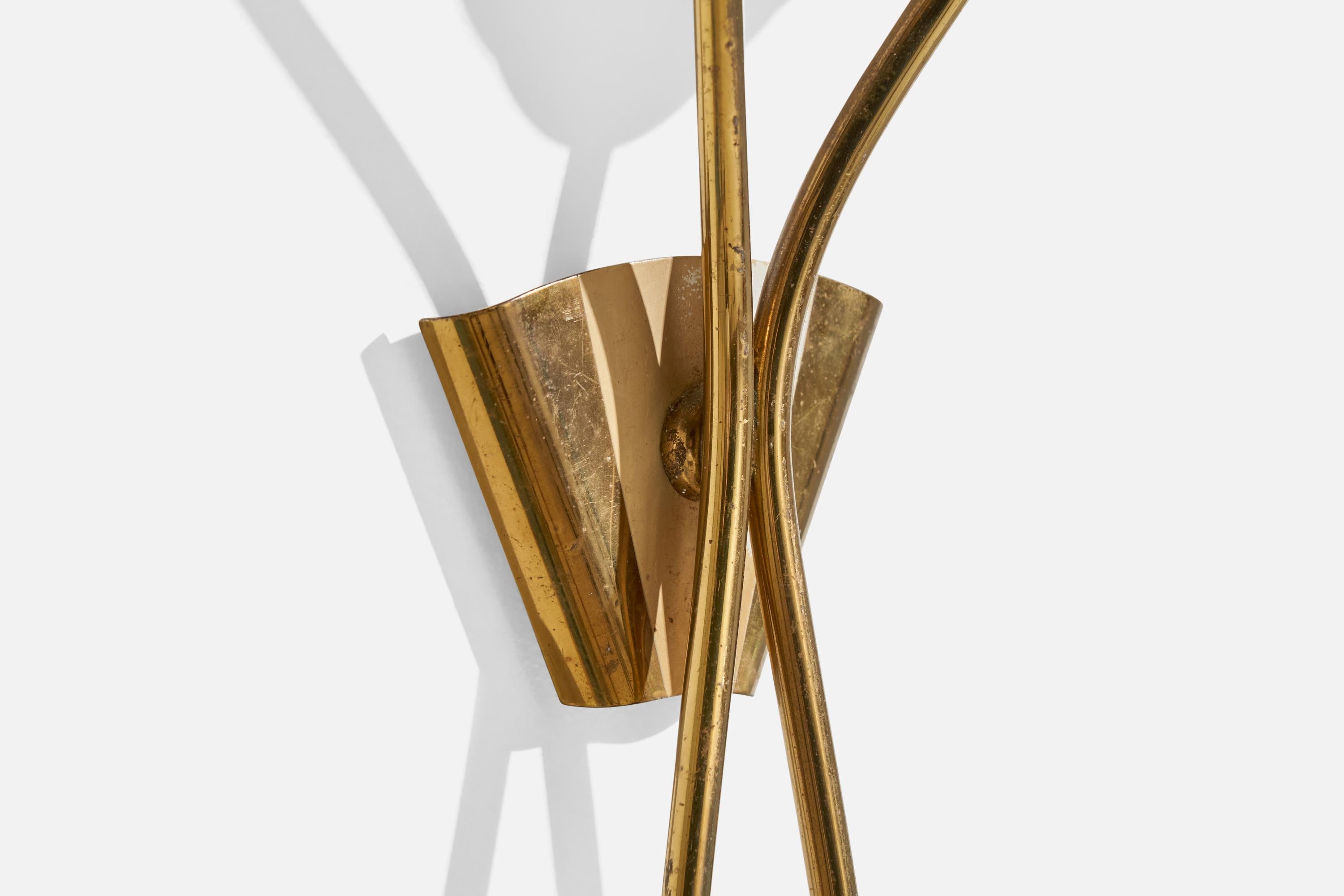 French Designer, Wall Lights, Brass, Glass, France, 1950s 2