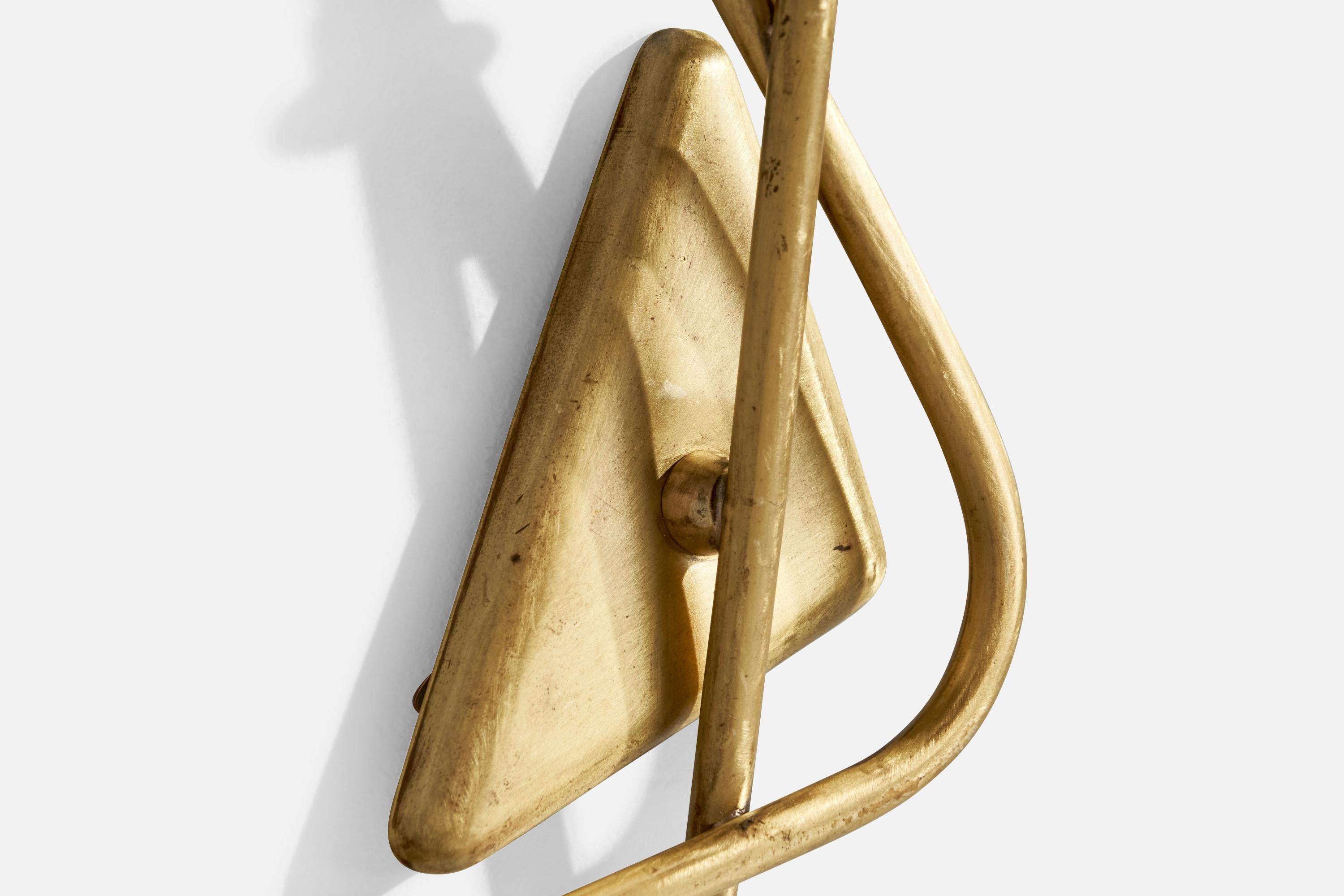 Französischer Designer, Wandleuchten, Messing, Glas, Frankreich, 1950er Jahre im Angebot 2