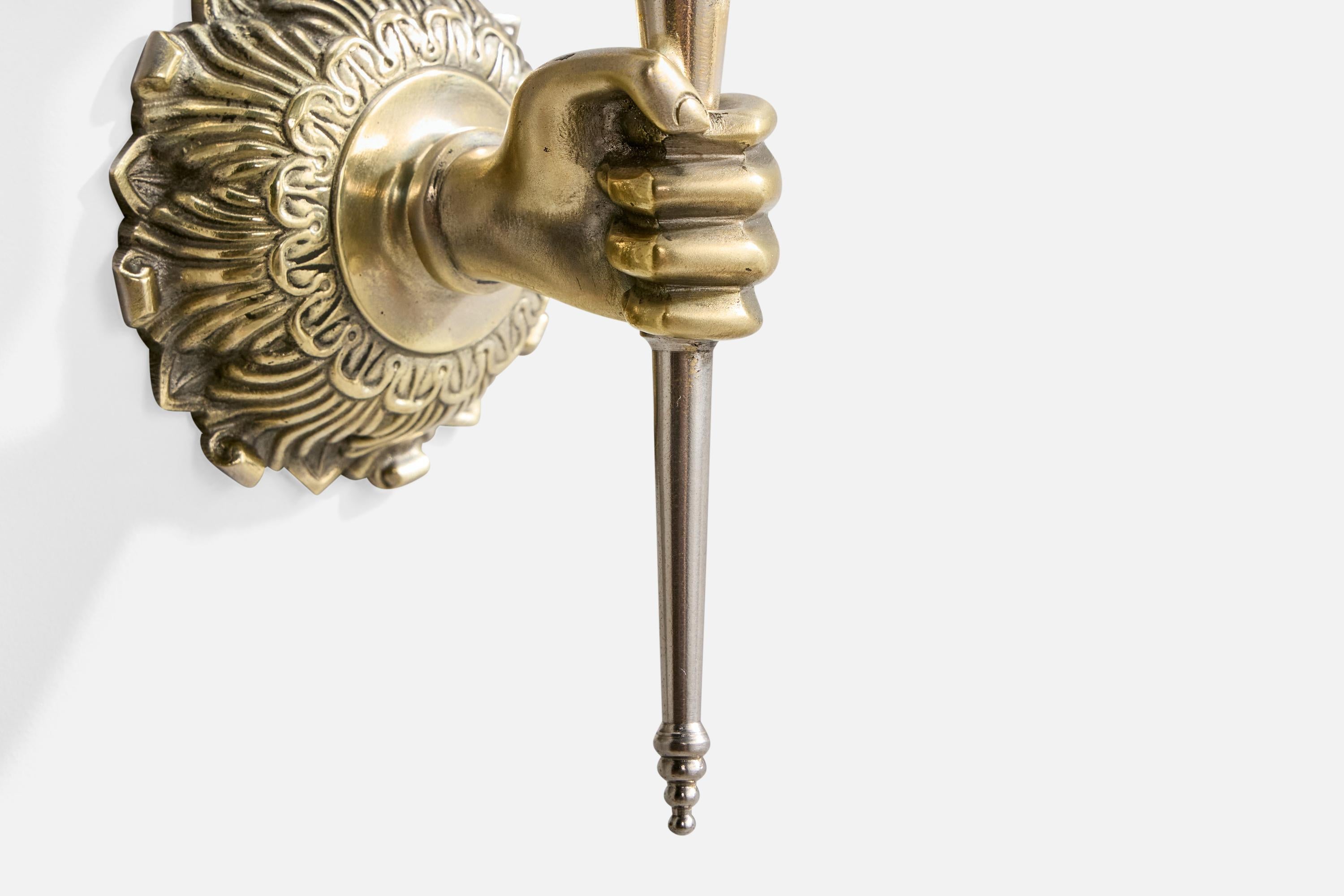 Diseñador francés, Apliques, Latón, Cristal, Francia, Años 1950 en venta 1