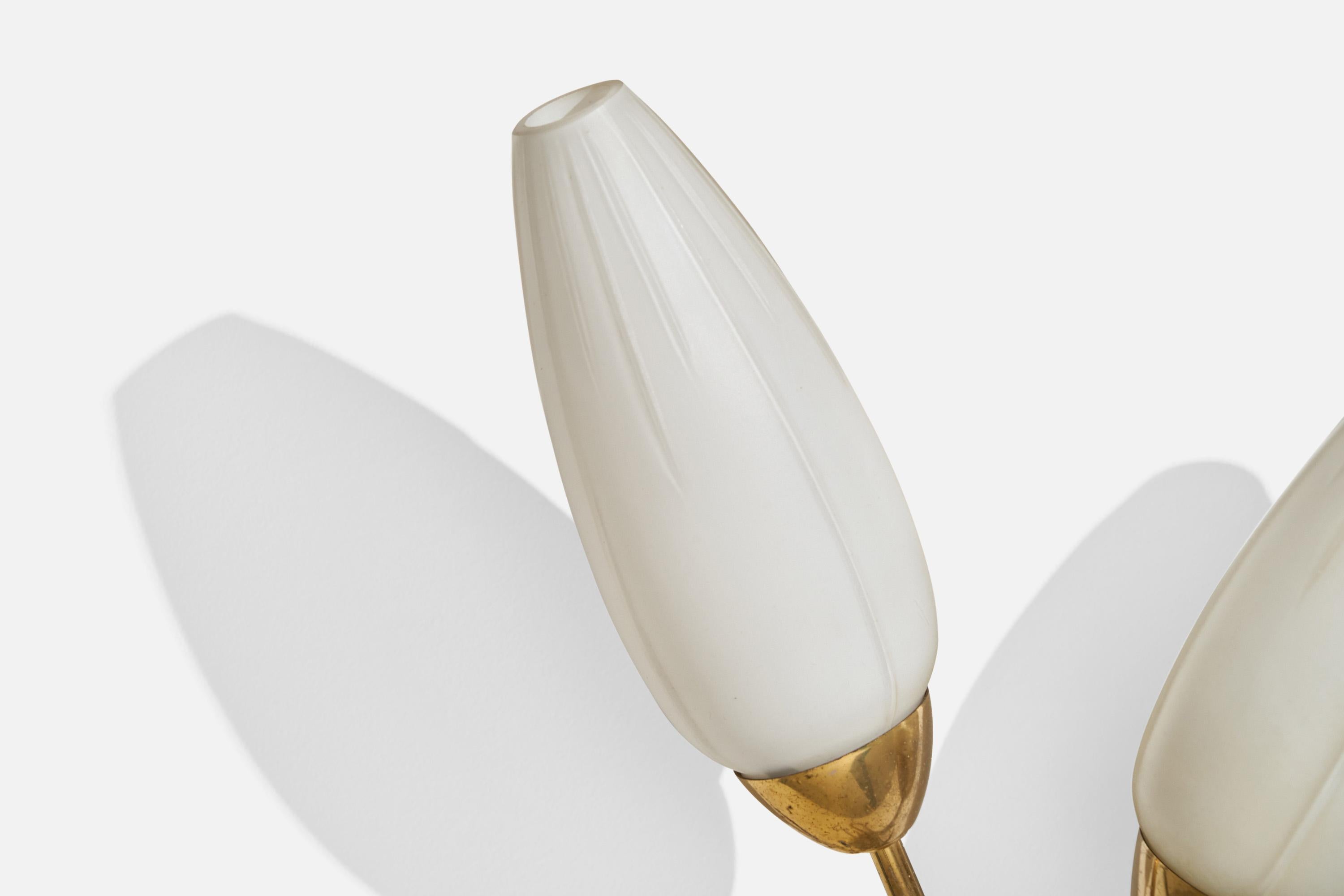 French Designer, Wall Lights, Brass, Glass, France, 1950s 4