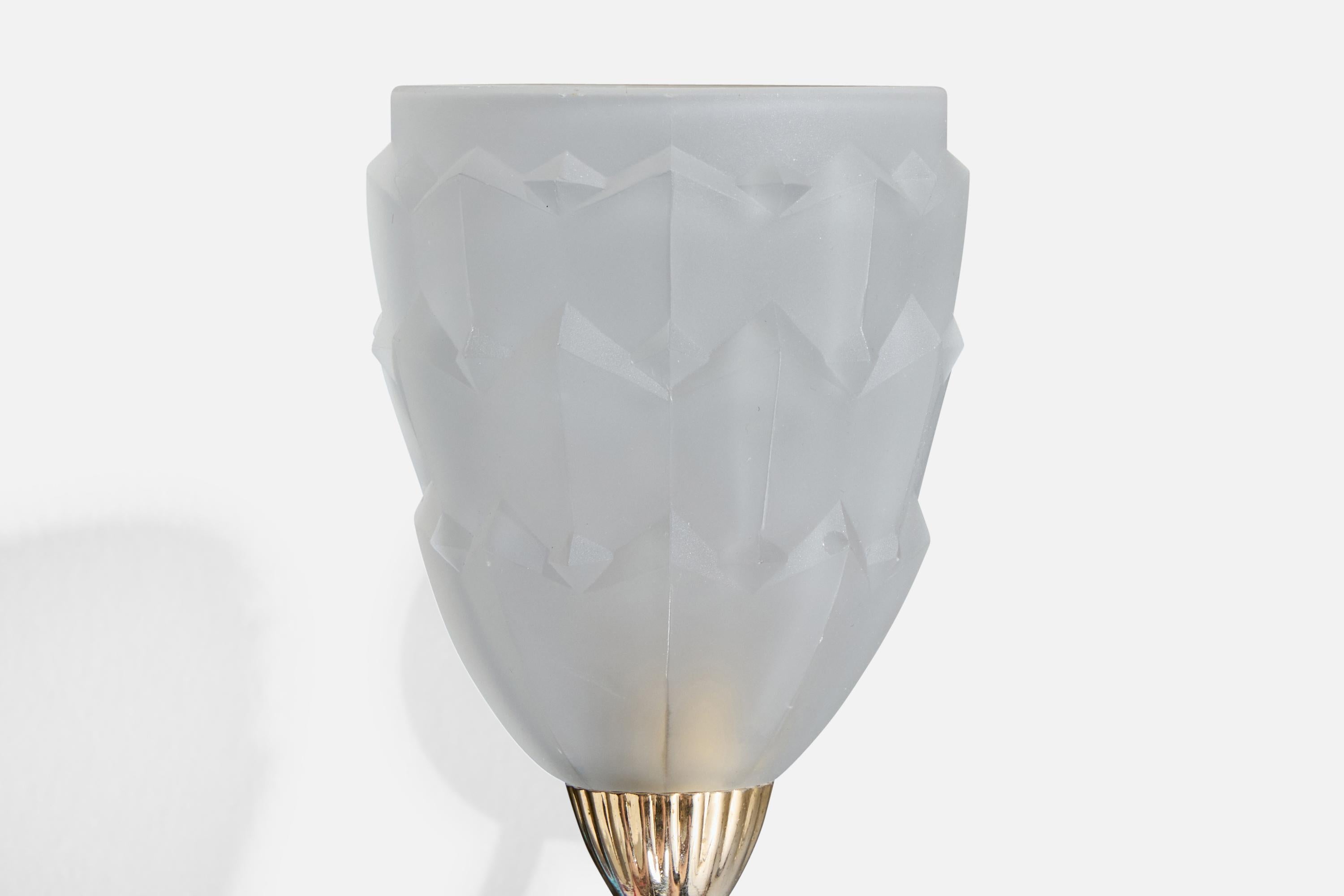 Designer francese, lampade da parete, ottone, vetro, Francia, anni '1950 in vendita 2