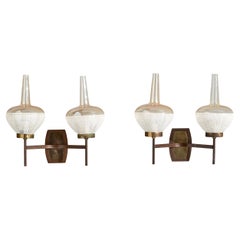 Designer francese, lampade da parete, ottone, vetro, Francia, anni '50
