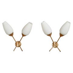 Diseñador francés, Apliques, Latón, Cristal, Francia, Años 1950