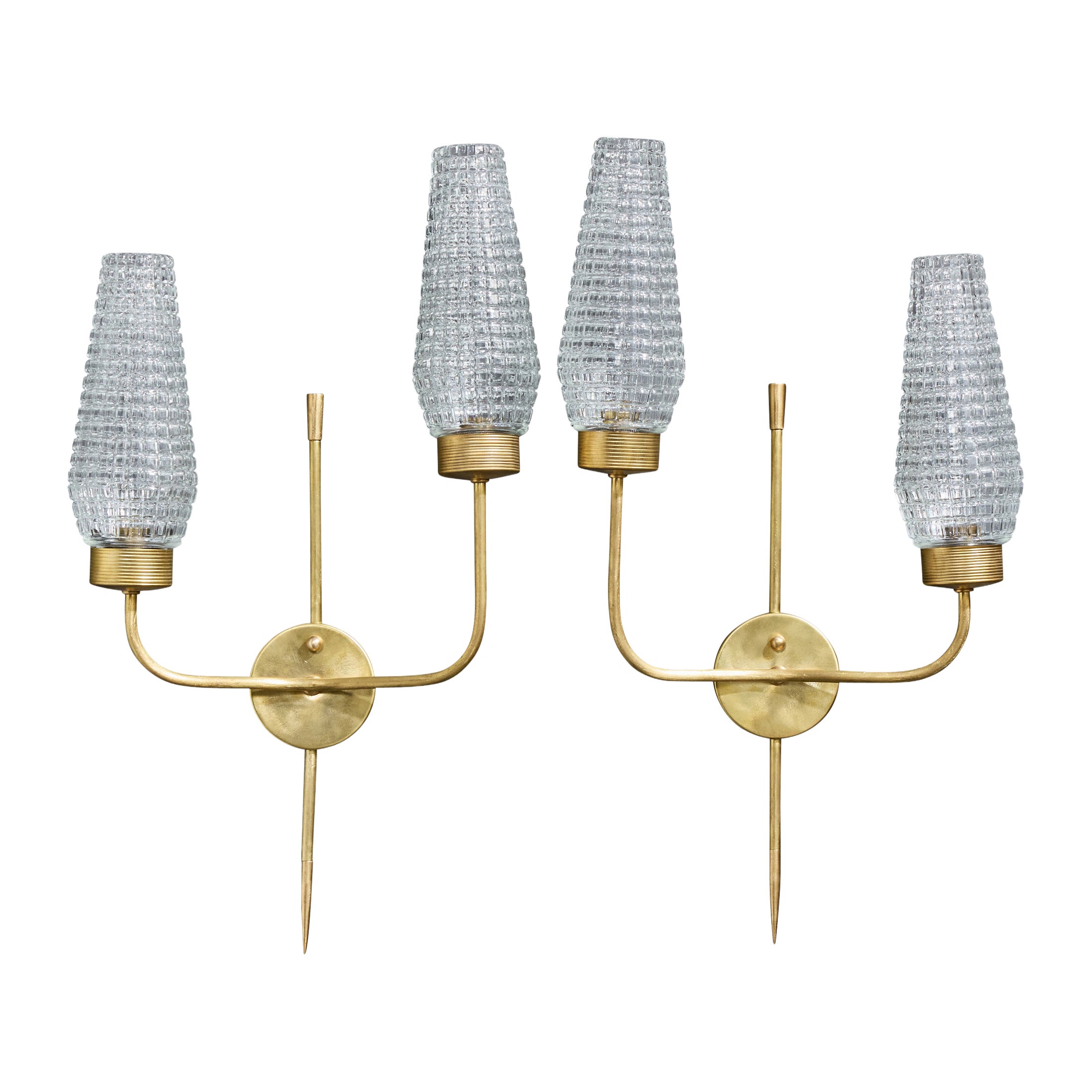 Designer francese, lampade da parete, ottone, vetro, Francia, anni '1950