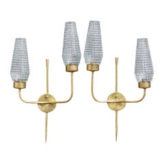 Designer francese, lampade da parete, ottone, vetro, Francia, anni '1950