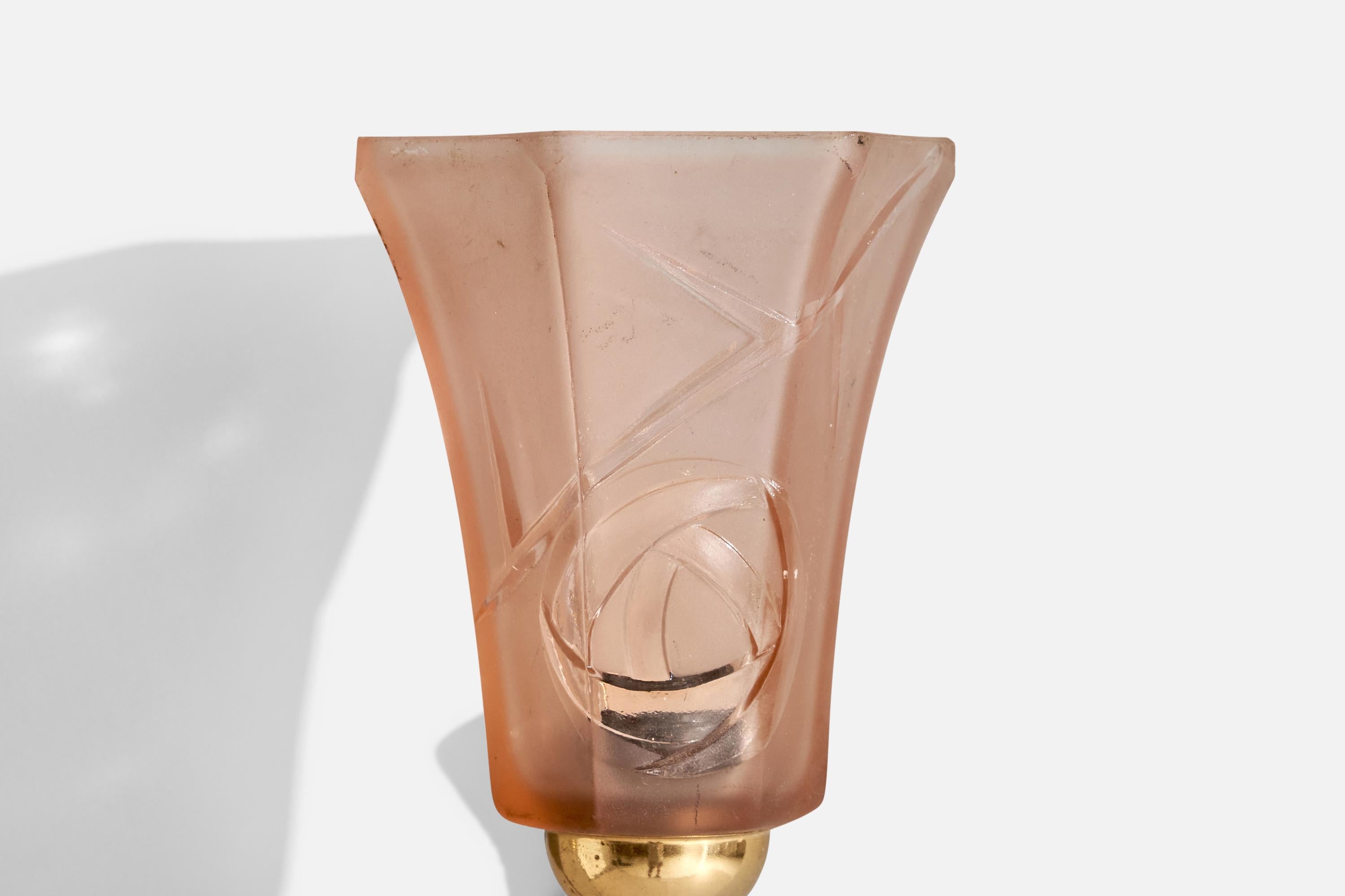 Designer francese, lampade da parete, ottone, vetro, Francia, anni '1970 in vendita 2