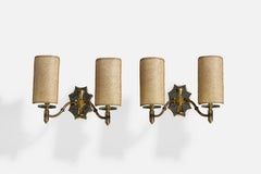 Design francese, lampade da parete, ottone, vetro, pergamena, Francia, anni '50