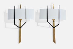 French Designer, Wall Lights, Brass, Metal, Acrylic, France, 1960s