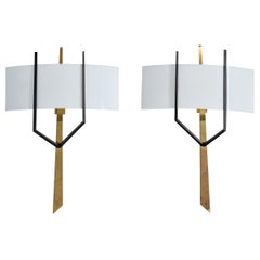 Französischer Designer, Wandleuchten, Messing, Metall, Acryl, Frankreich, 1960er Jahre