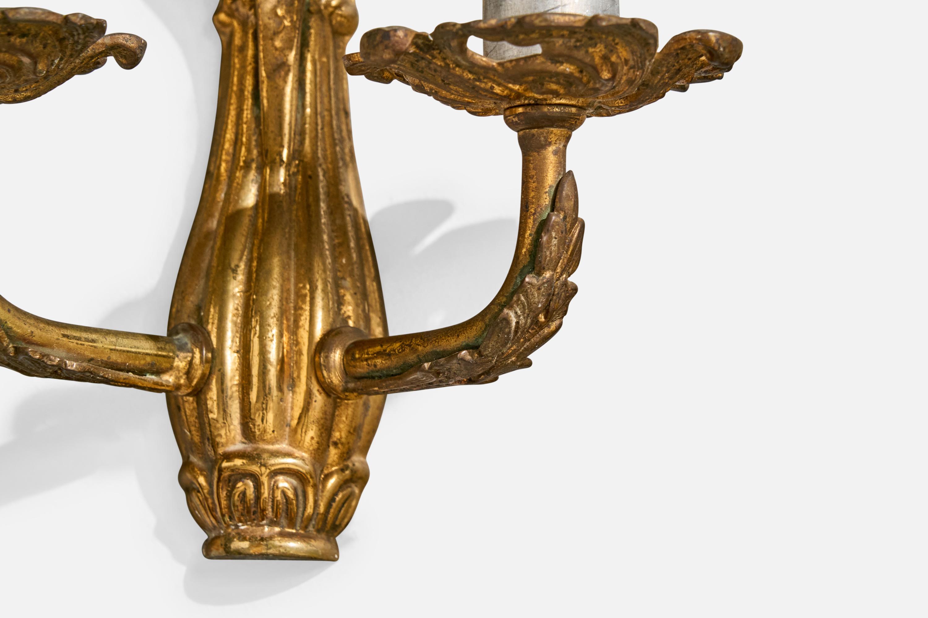 Design francese, lampade da parete, ottone, metallo, tessuto, Francia, anni '1940 in vendita 6