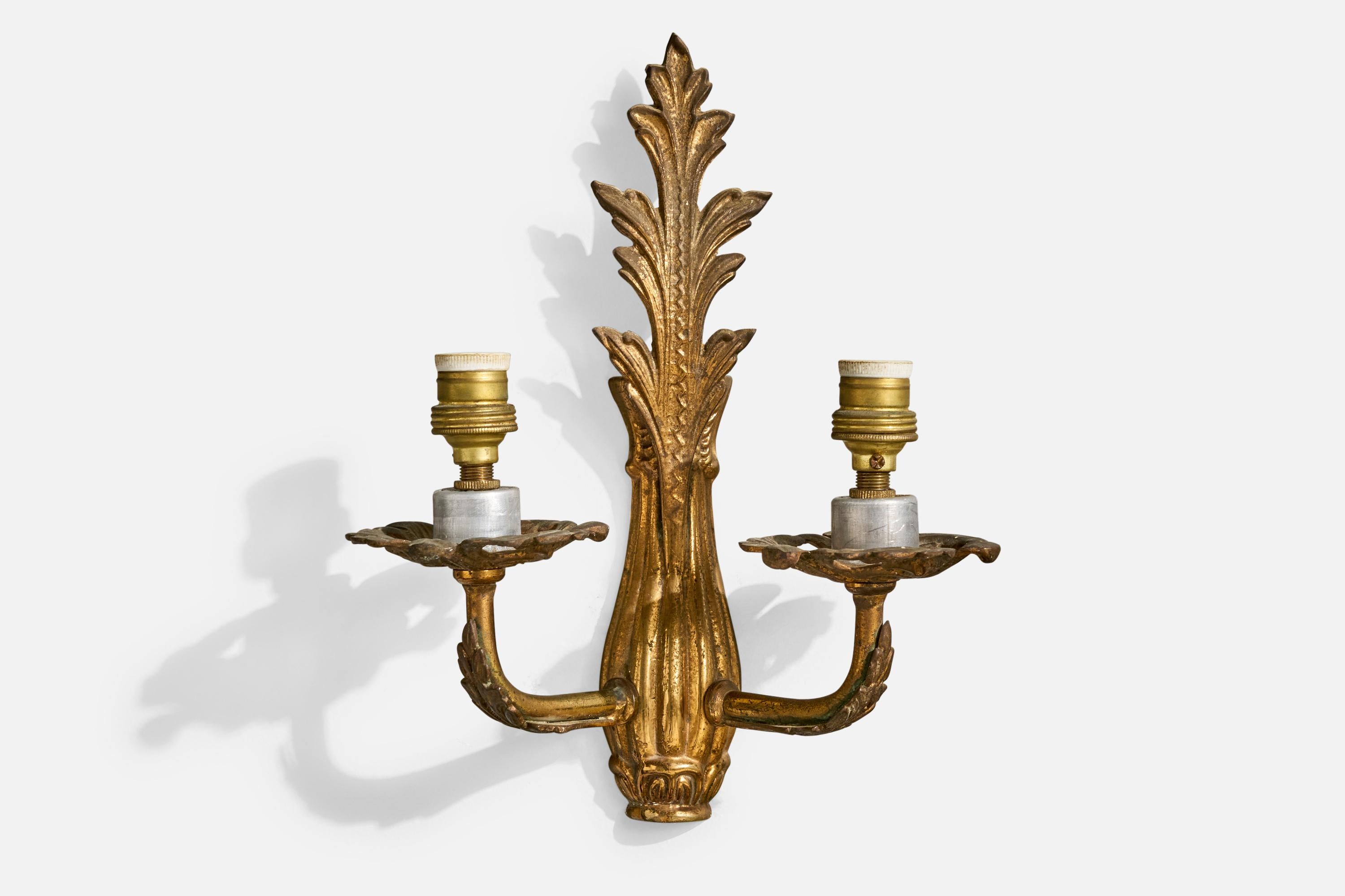 Design francese, lampade da parete, ottone, metallo, tessuto, Francia, anni '1940 in vendita 2