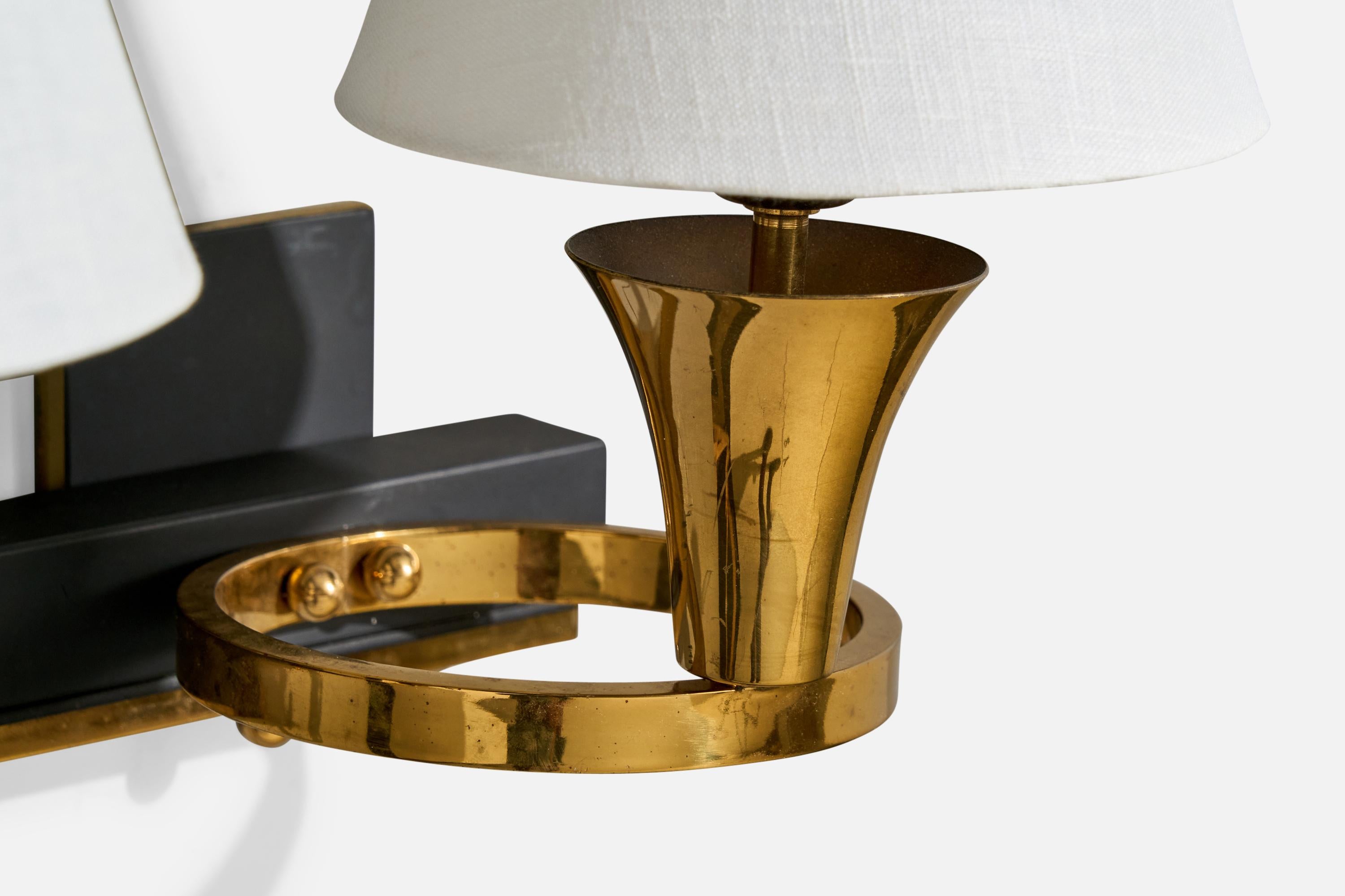 French Designer, Wall Lights, Brass, Metal, Fabric, France, 1950s For Sale 6