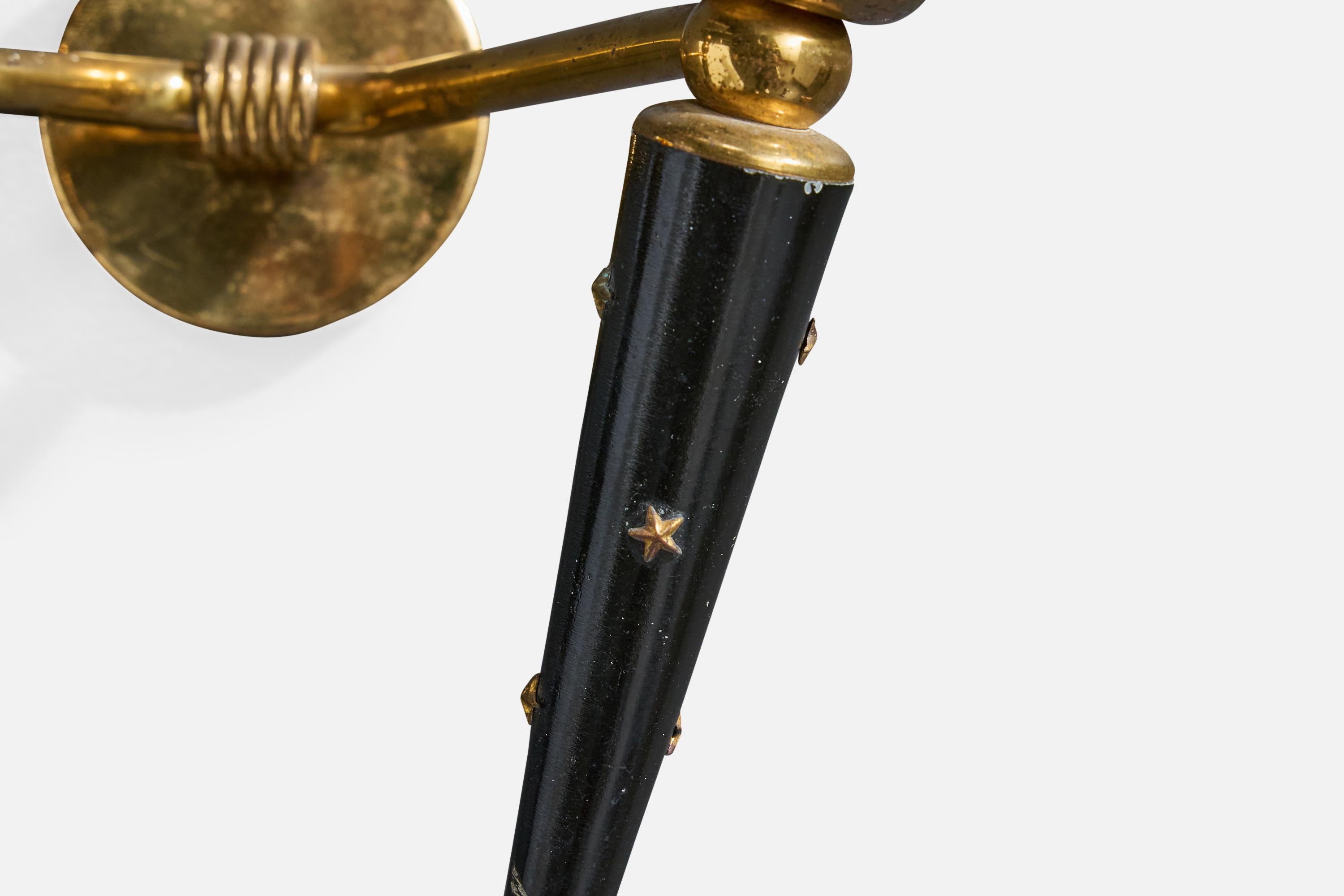 Design francese, lampade da parete, ottone, metallo, tessuto, Francia, anni '1950 in vendita 3