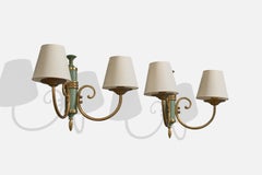 French Designer, Wall Lights, Brass, Metal, Fabric, France, 1950s
