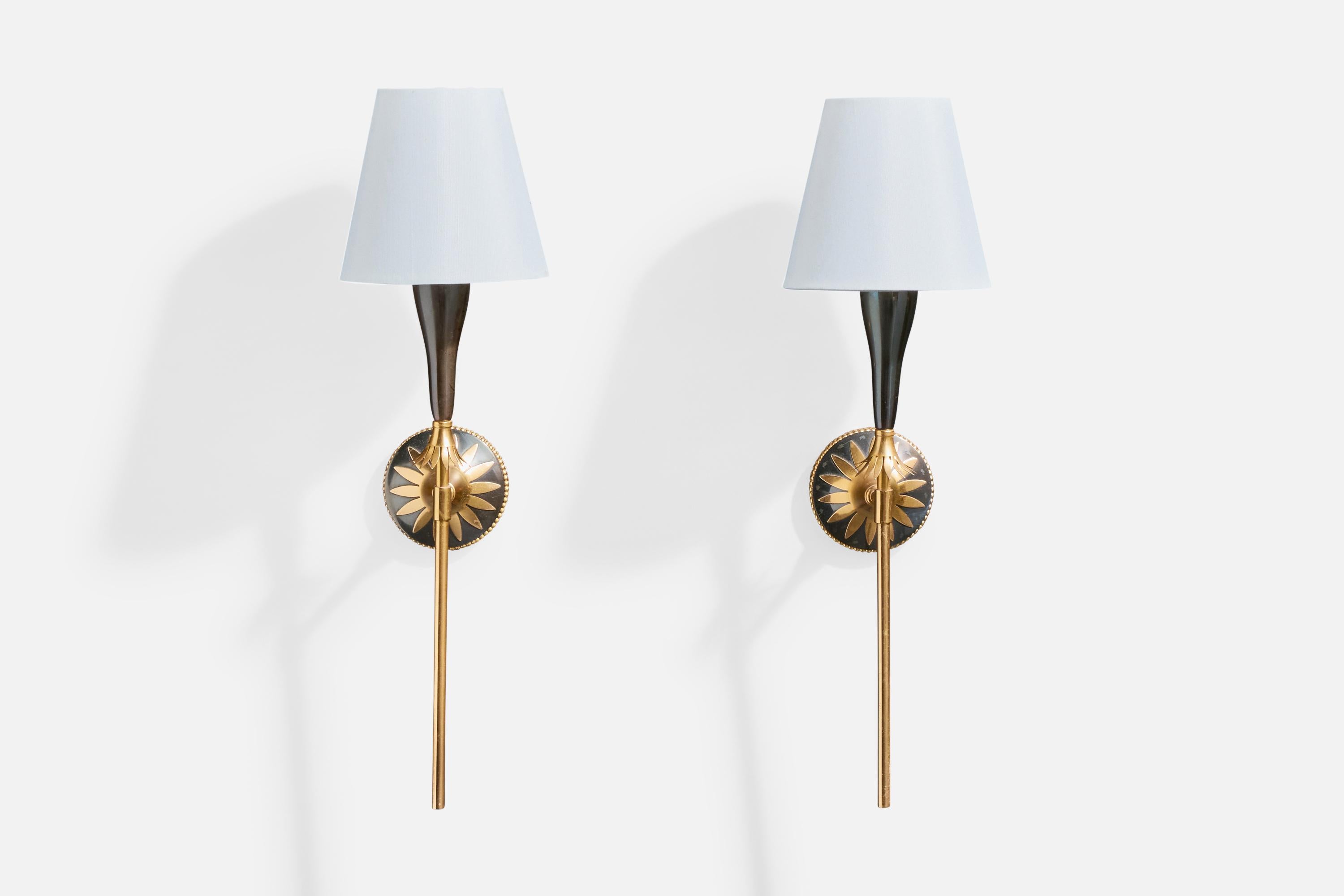 Diseñador francés, Apliques, Latón, Metal, Tela, Francia, Años 1950 Francés en venta