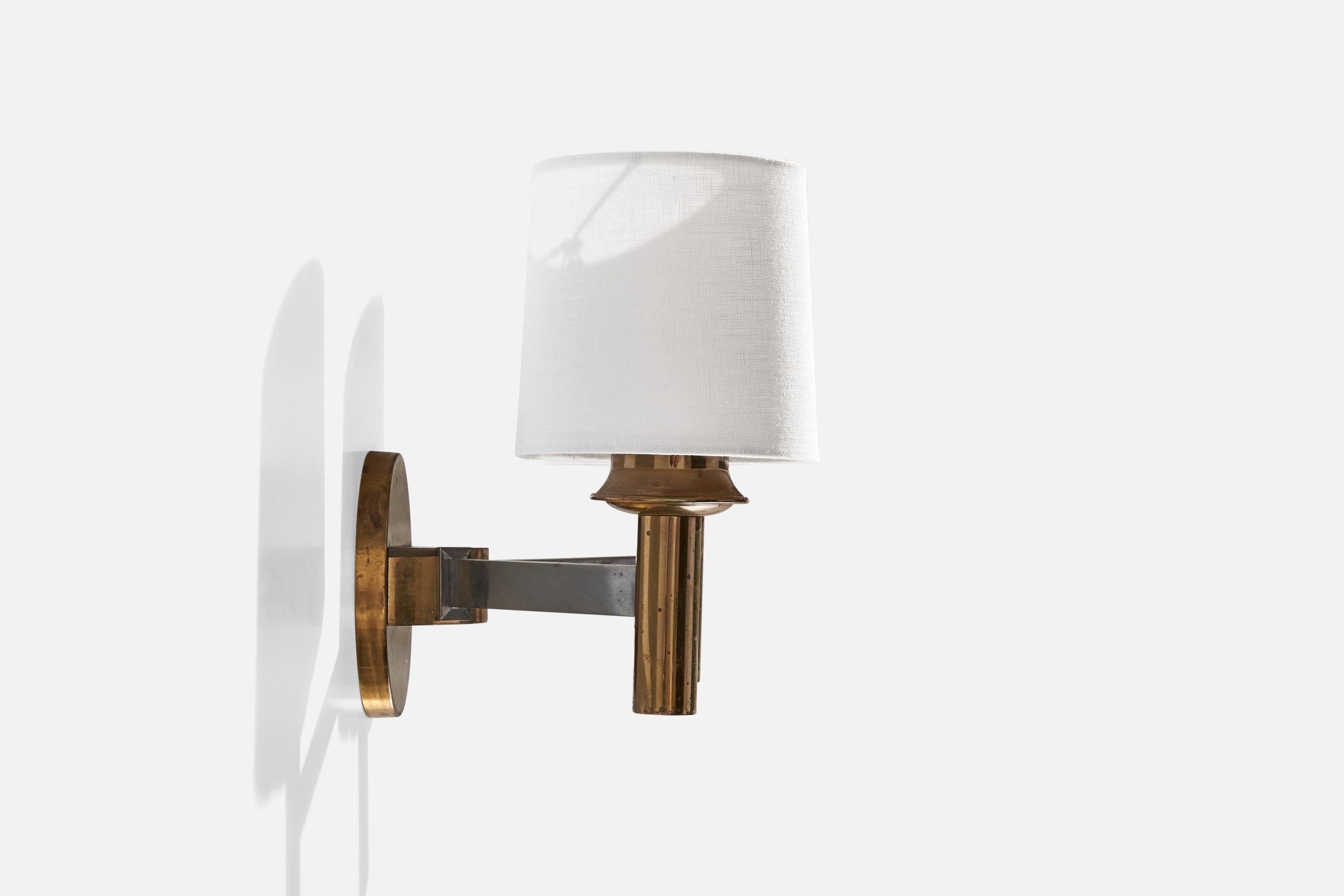 French Designer, Wall Lights, Brass, Metal, Fabric, France, 1950s For Sale 1
