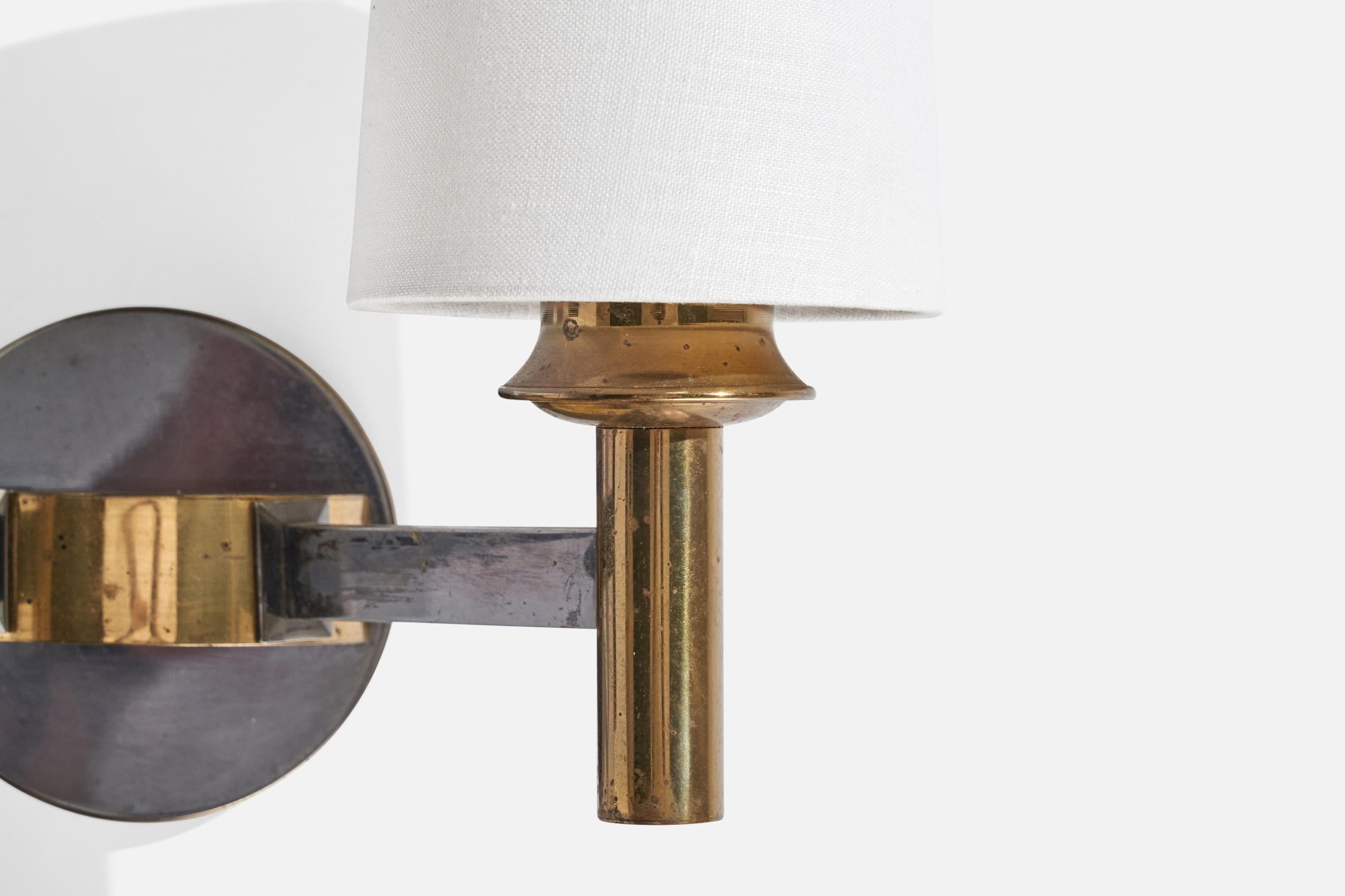 French Designer, Wall Lights, Brass, Metal, Fabric, France, 1950s For Sale 2