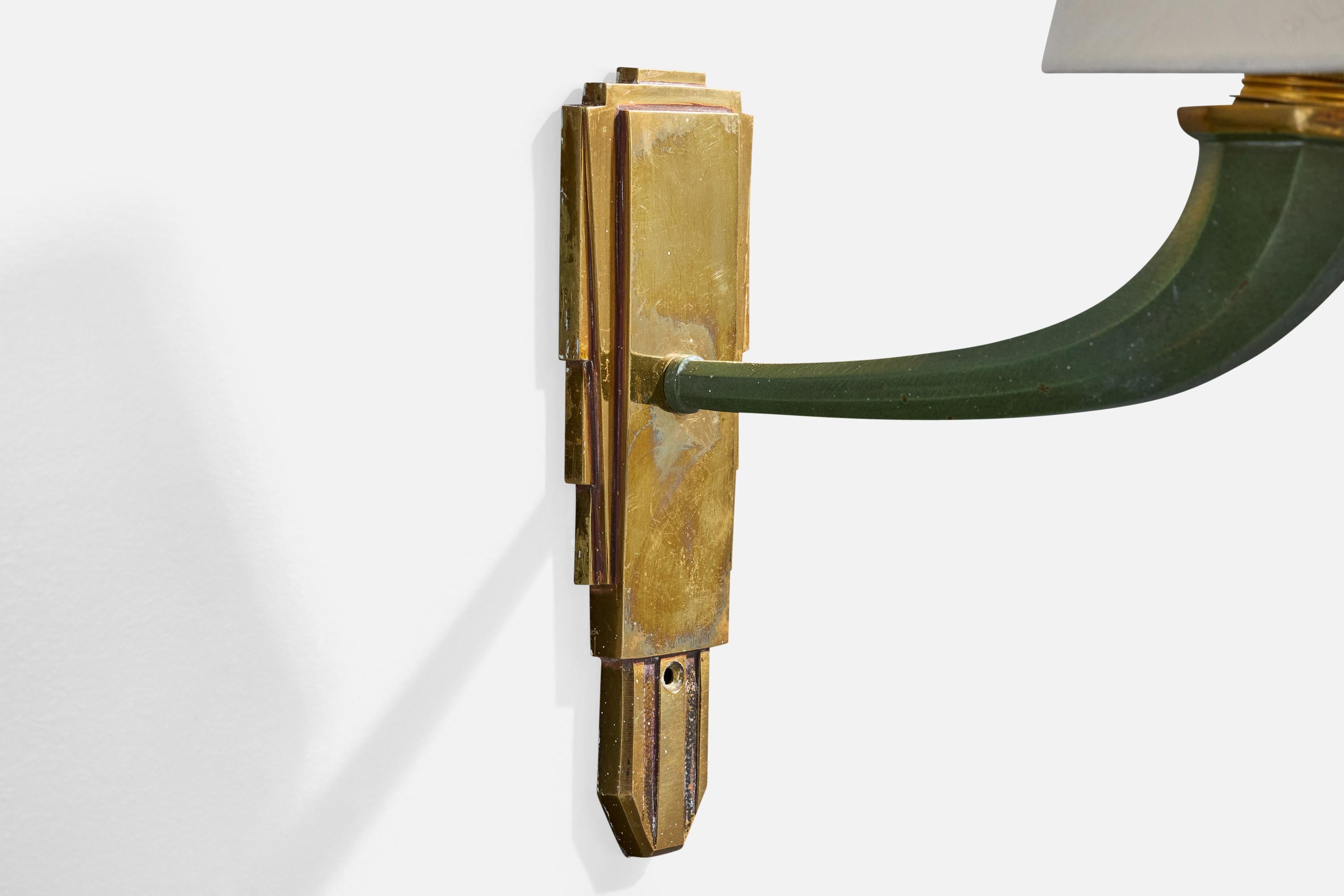 Französischer Designer, Wandleuchten, Messing, Metall, Stoff, Frankreich, 1950er Jahre im Angebot 2