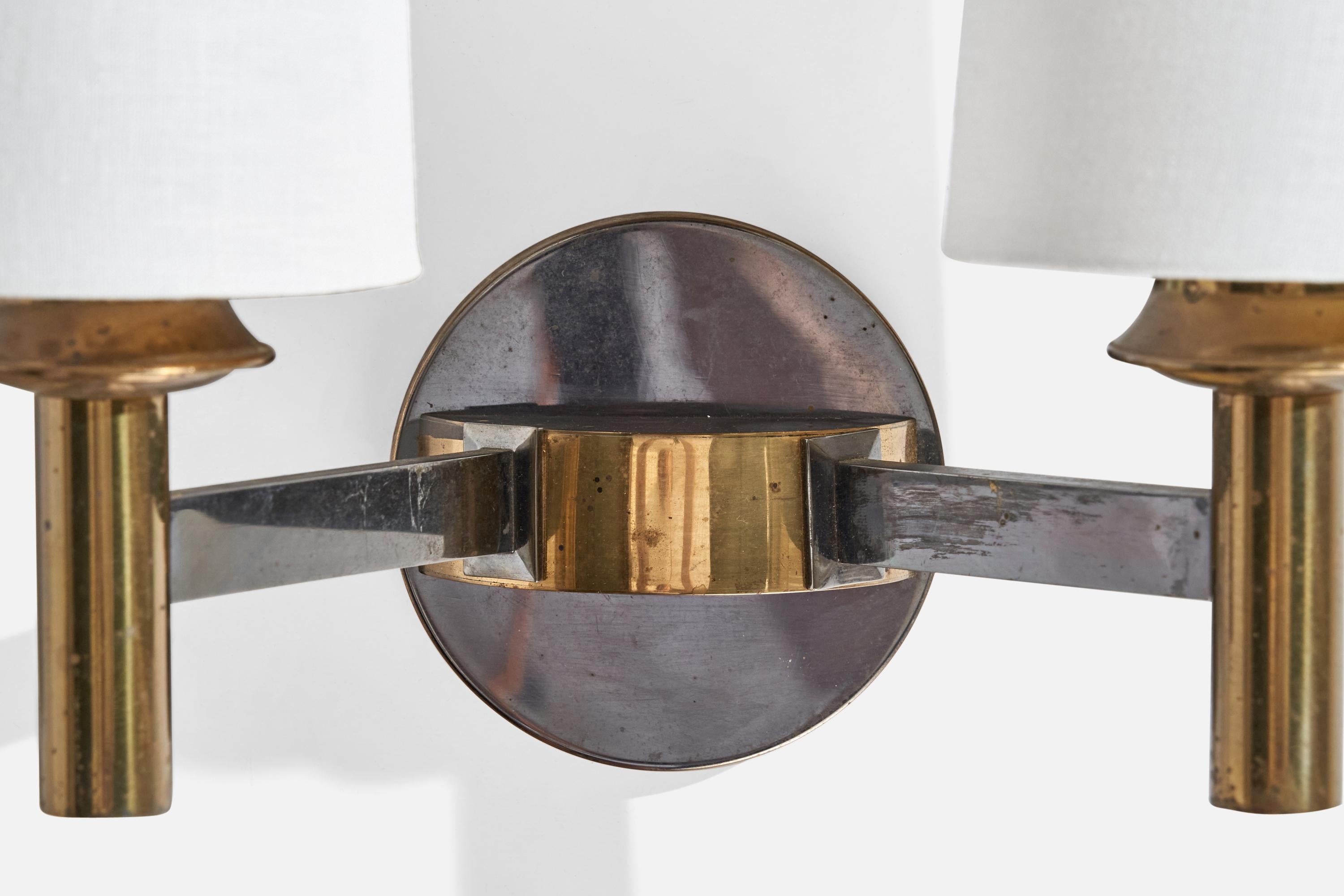 French Designer, Wall Lights, Brass, Metal, Fabric, France, 1950s For Sale 3
