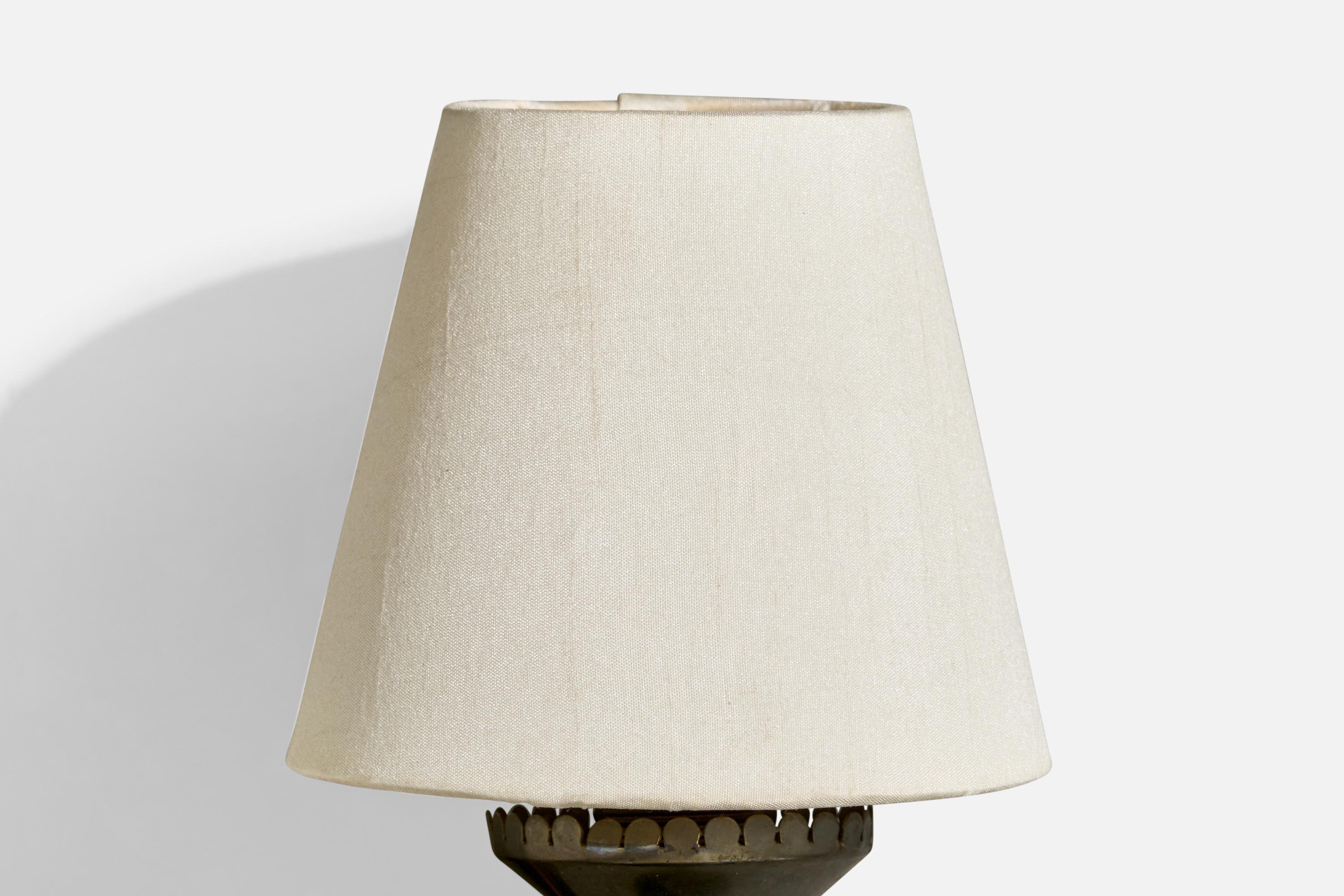 French Designer, Wall Lights, Brass, Metal, Fabric, France, 1950s For Sale 2