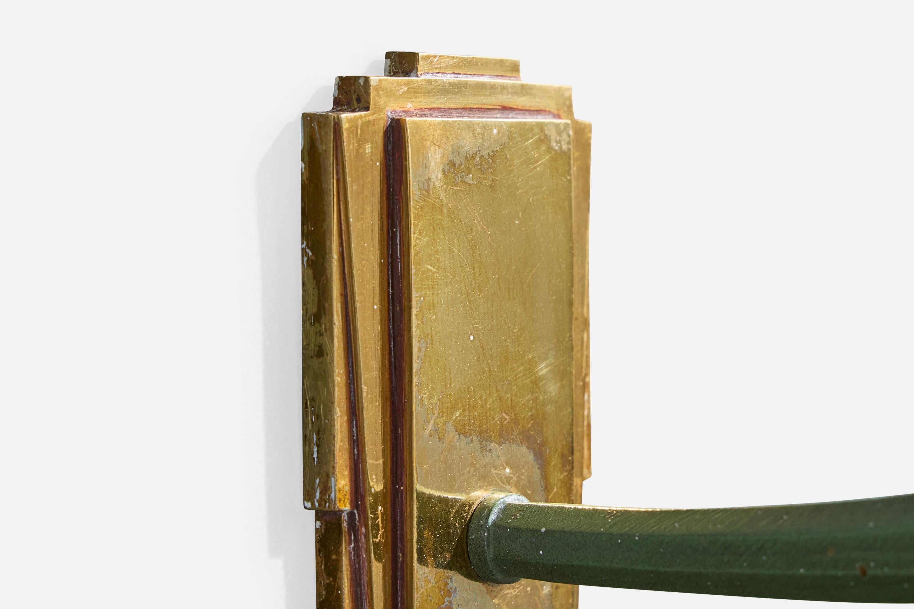 Französischer Designer, Wandleuchten, Messing, Metall, Stoff, Frankreich, 1950er Jahre im Angebot 3