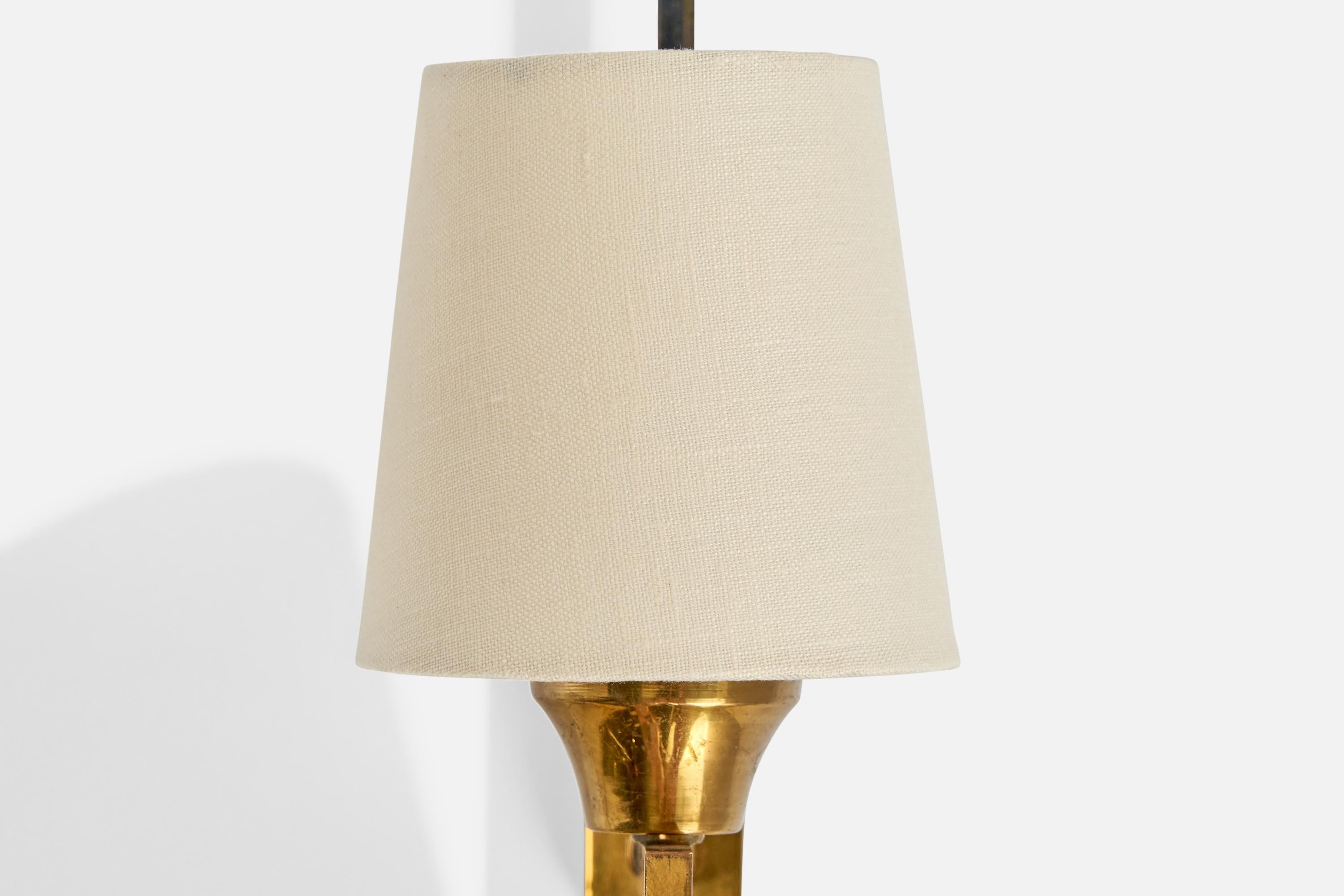 French Designer, Wall Lights, Brass, Metal, Fabric, France, 1950s For Sale 3