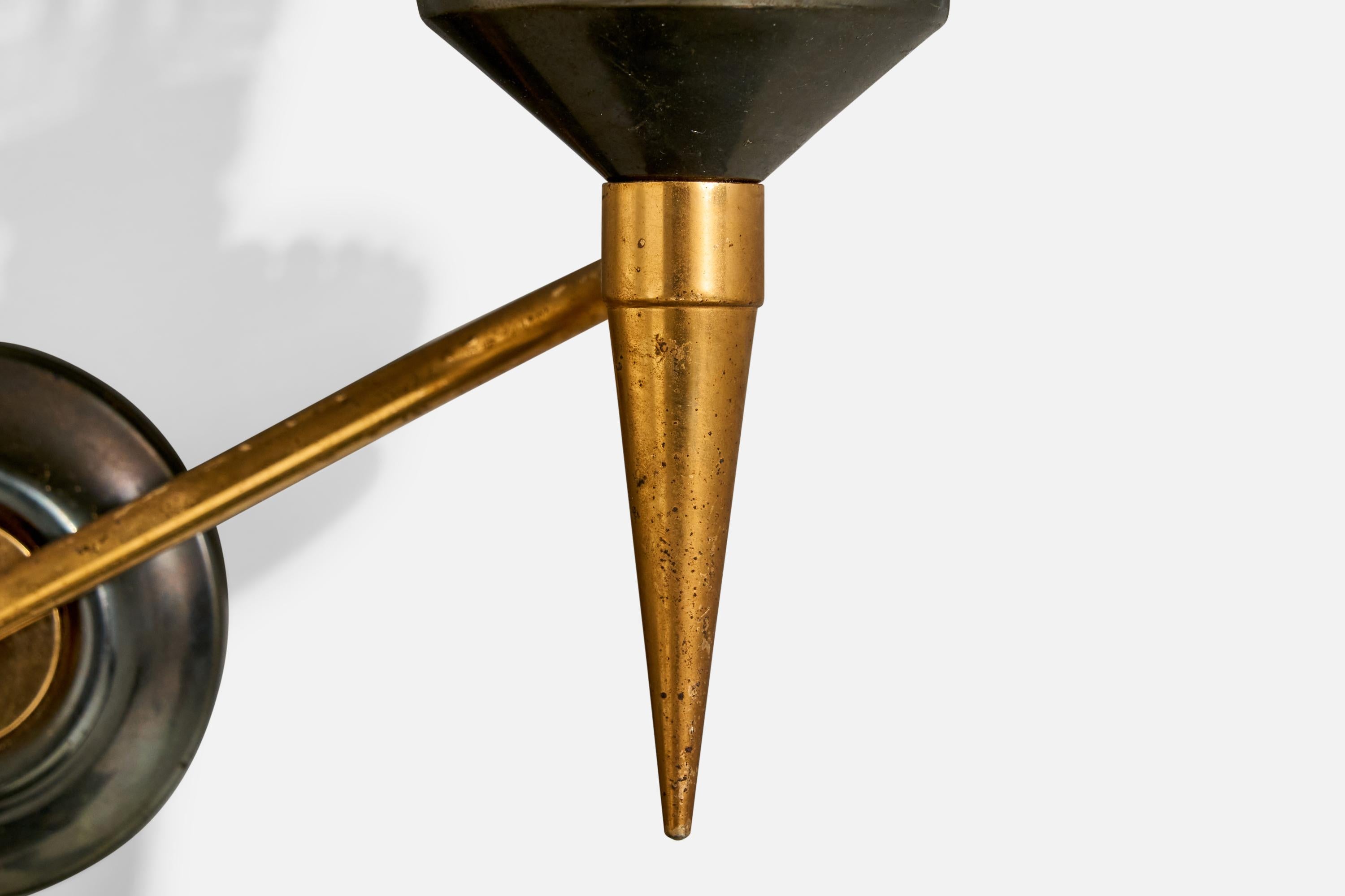 French Designer, Wall Lights, Brass, Metal, Fabric, France, 1950s For Sale 3