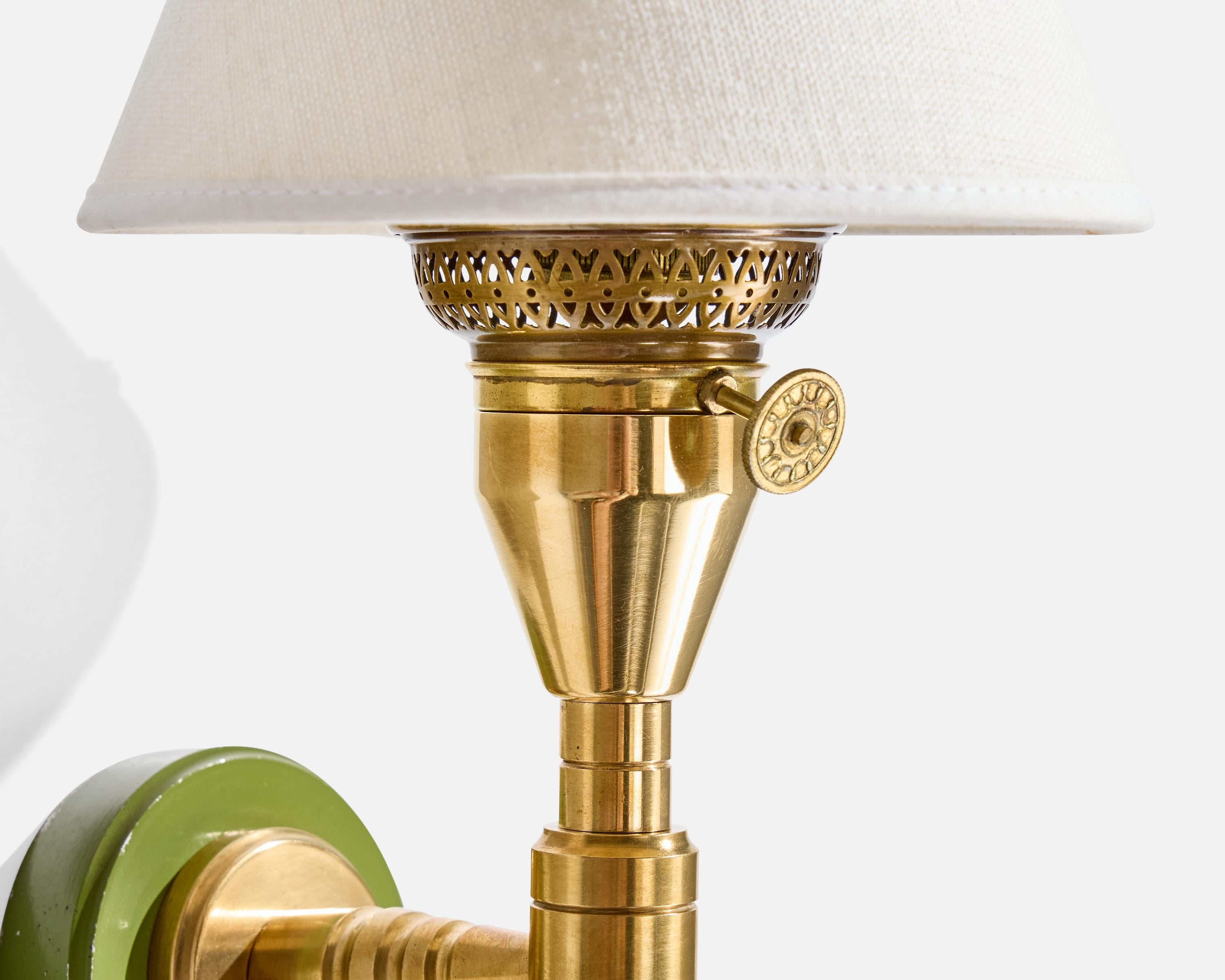 French Designer, Wall Lights, Brass, Metal, Fabric, France, 1950s For Sale 3