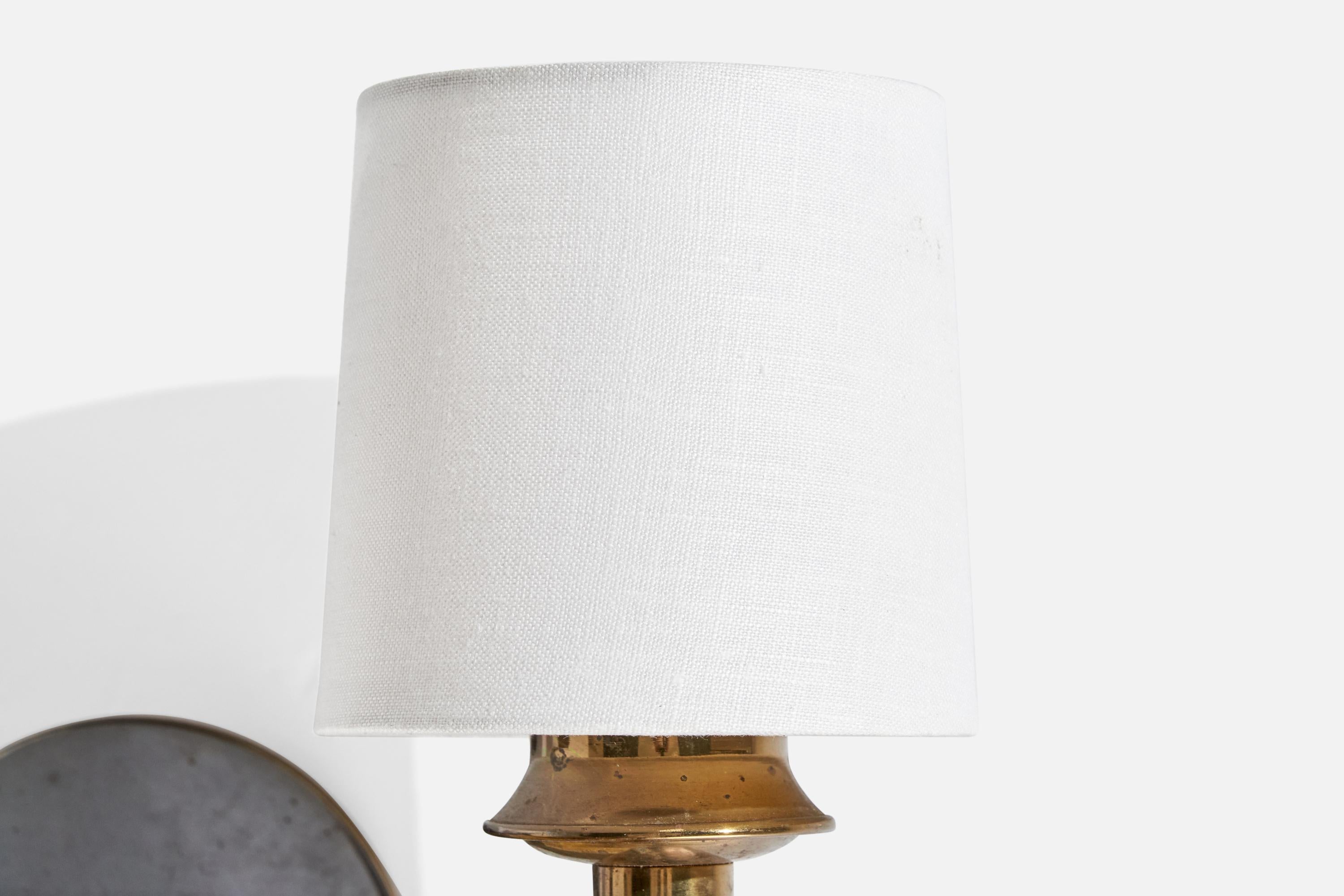 French Designer, Wall Lights, Brass, Metal, Fabric, France, 1950s For Sale 5
