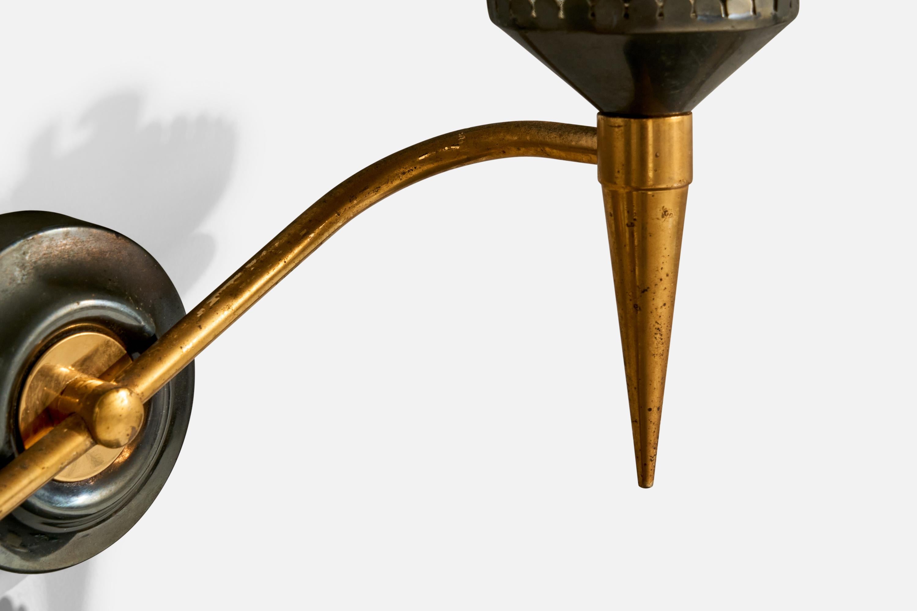 French Designer, Wall Lights, Brass, Metal, Fabric, France, 1950s For Sale 4