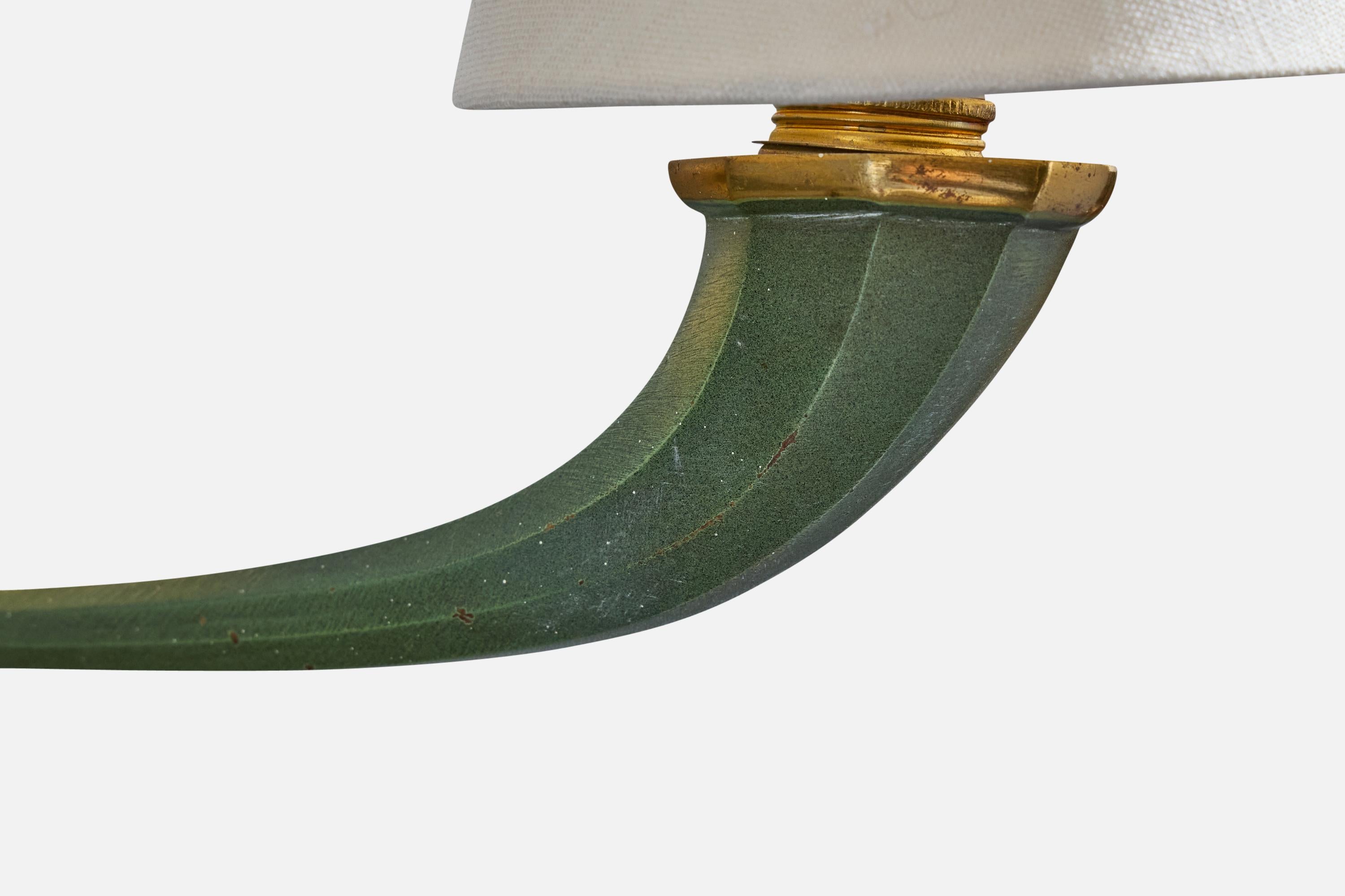 Französischer Designer, Wandleuchten, Messing, Metall, Stoff, Frankreich, 1950er Jahre im Angebot 5