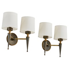 French Designer, Wall Lights, Brass, Metal, Fabric, France, 1950s