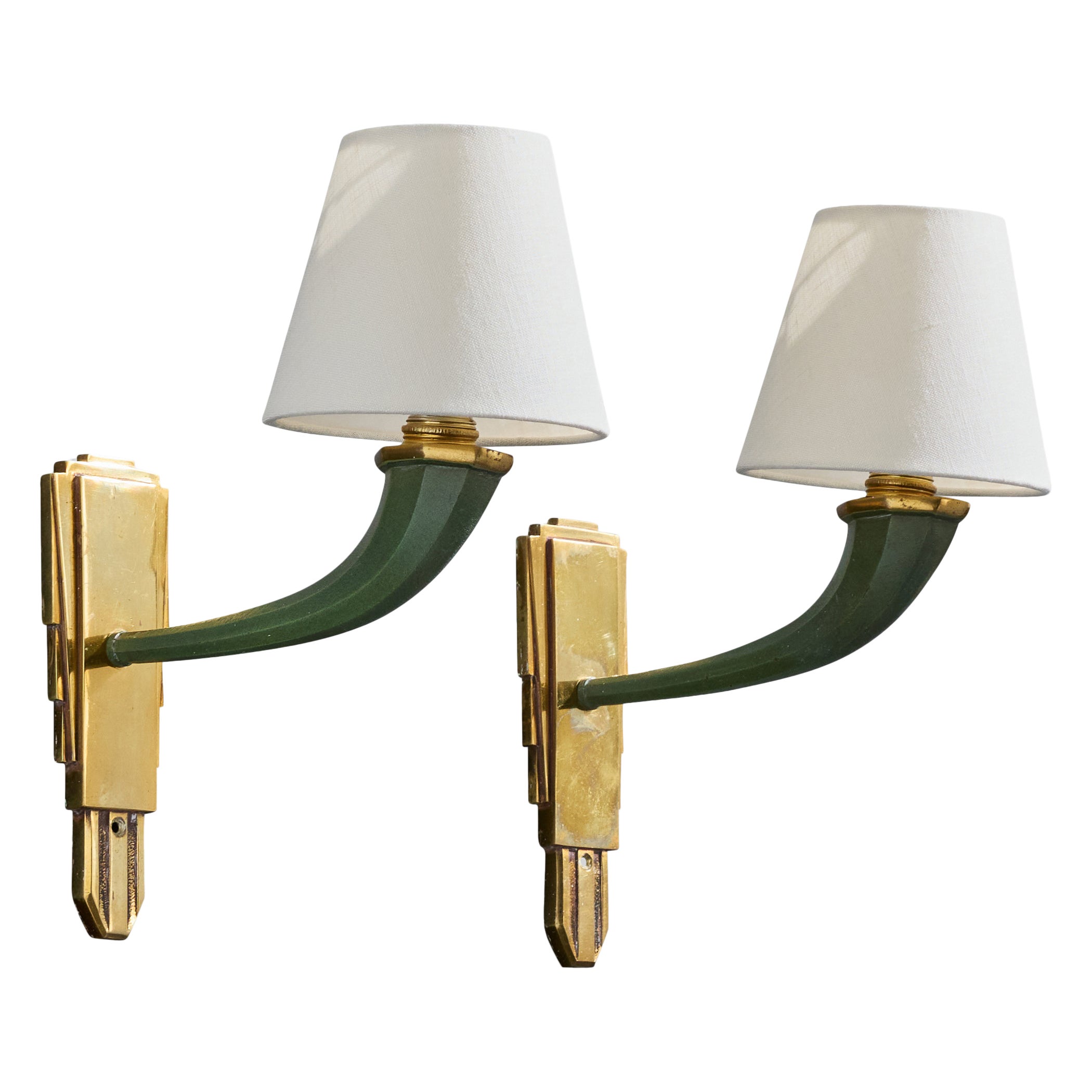 Design francese, lampade da parete, ottone, metallo, tessuto, Francia, anni
1950