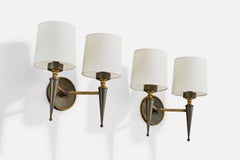 French Designer, Wall Lights, Brass, Metal, Fabric, France, 1950s