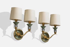 Design francese, lampade da parete, ottone, metallo, vetro, tessuto, Francia, anni '50