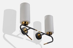 French Designer, Wall Lights, Brass, Metal, Glass, France, 1950s