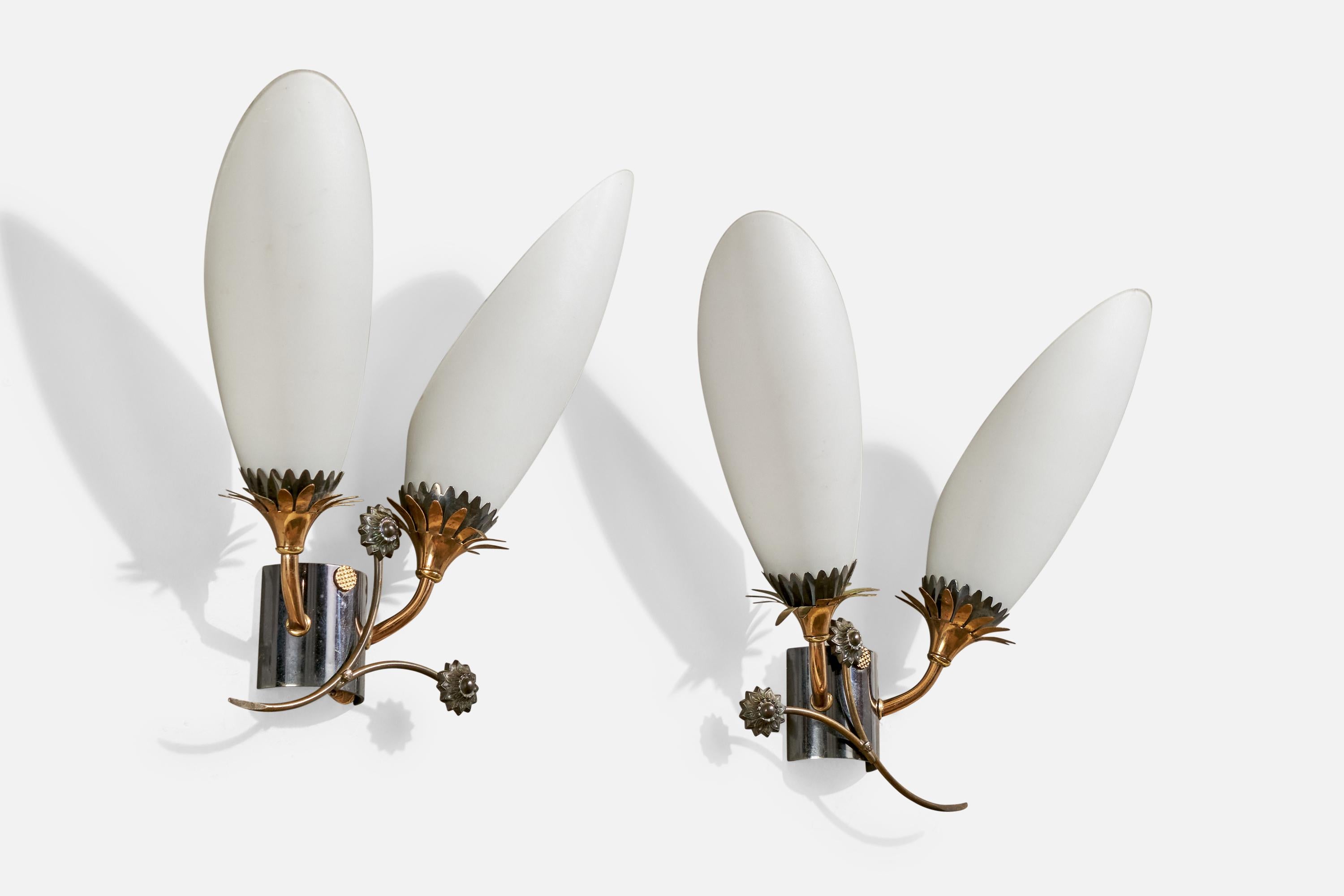 Scandinave moderne Design/One, Design-Light, laiton, métal, verre, France, années 1950 en vente