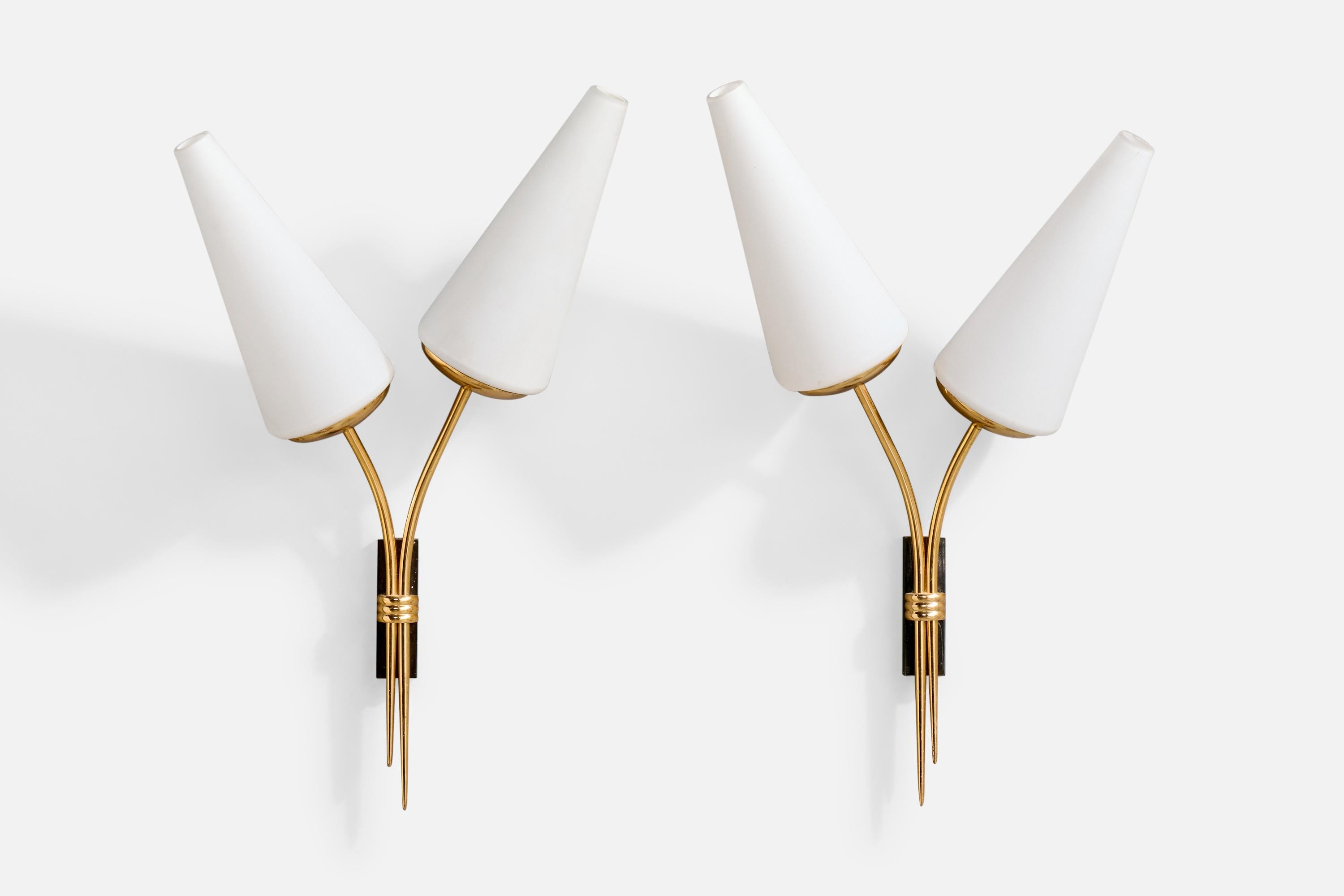 Mid-Century Modern Design/One, Design-Light, laiton, métal, verre, France, années 1950 en vente