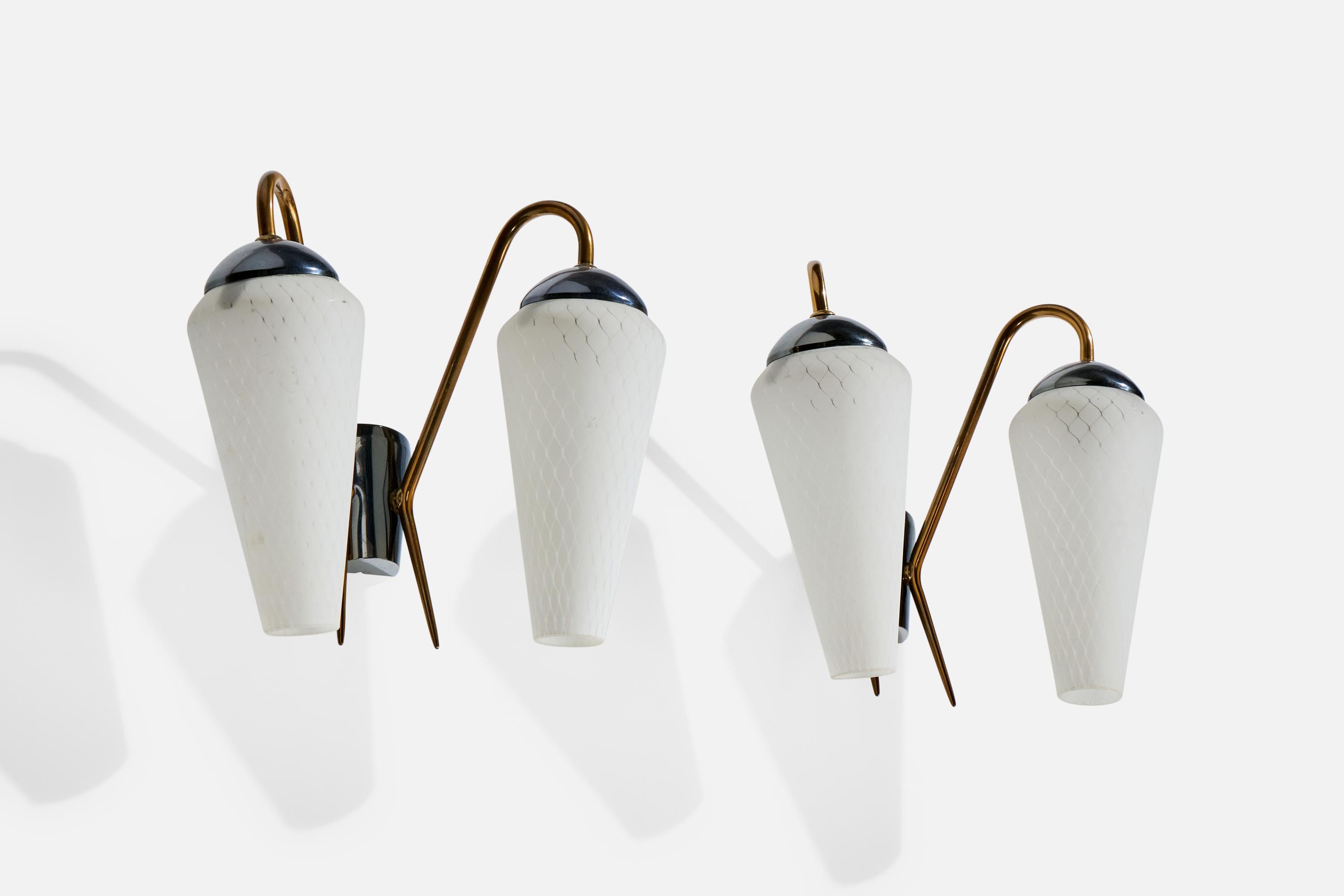 Diseñador francés, Apliques, Latón, Metal, Vidrio, Francia, Años 50 Moderno de mediados de siglo en venta