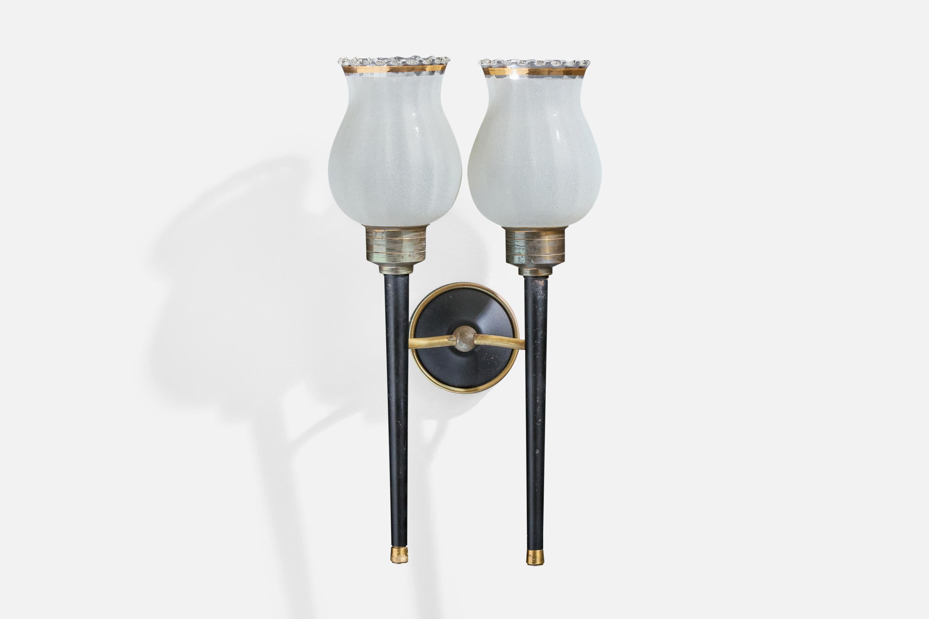 Français Design/One, Design-Light, laiton, métal, verre, France, années 1950 en vente