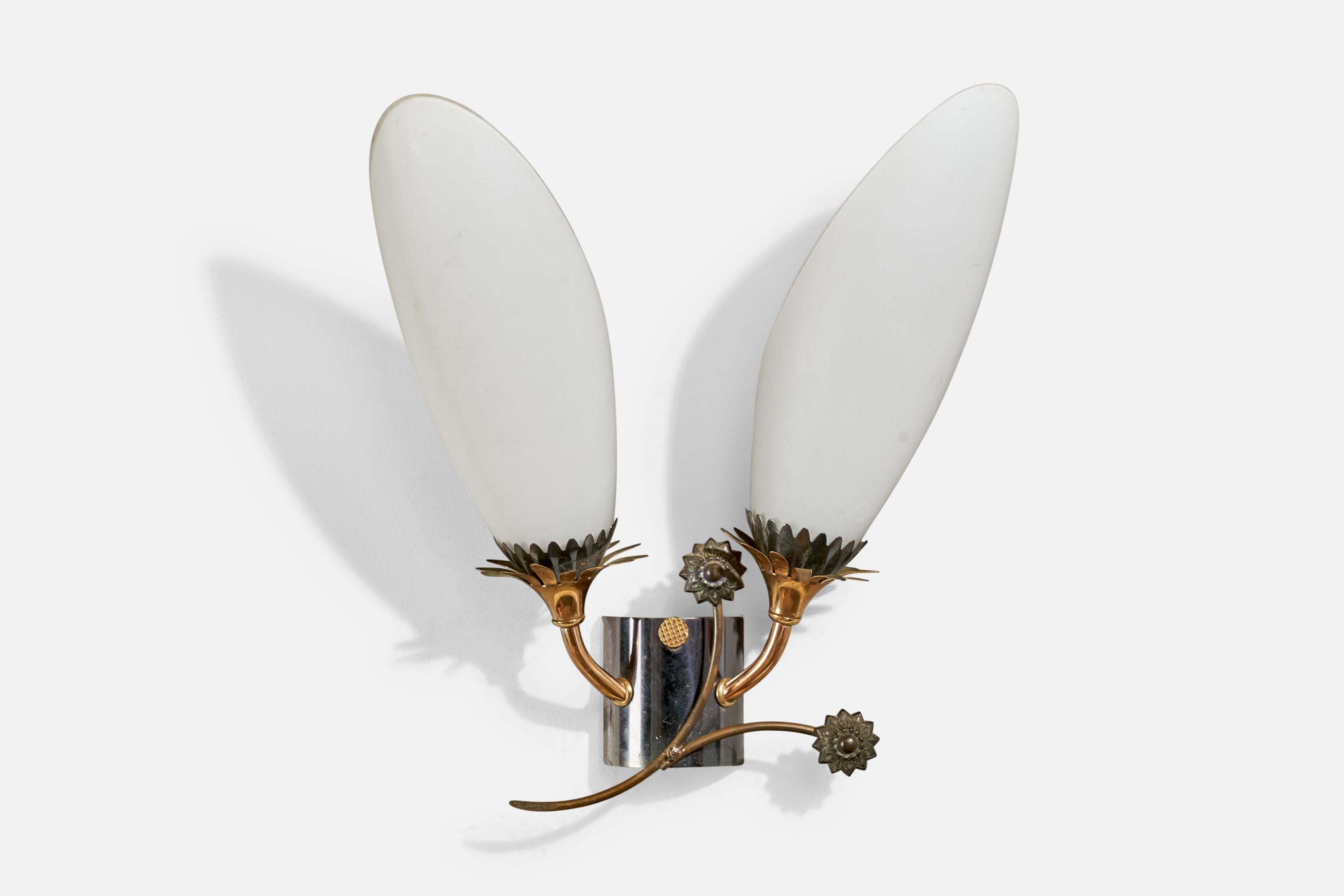 Français Design/One, Design-Light, laiton, métal, verre, France, années 1950 en vente