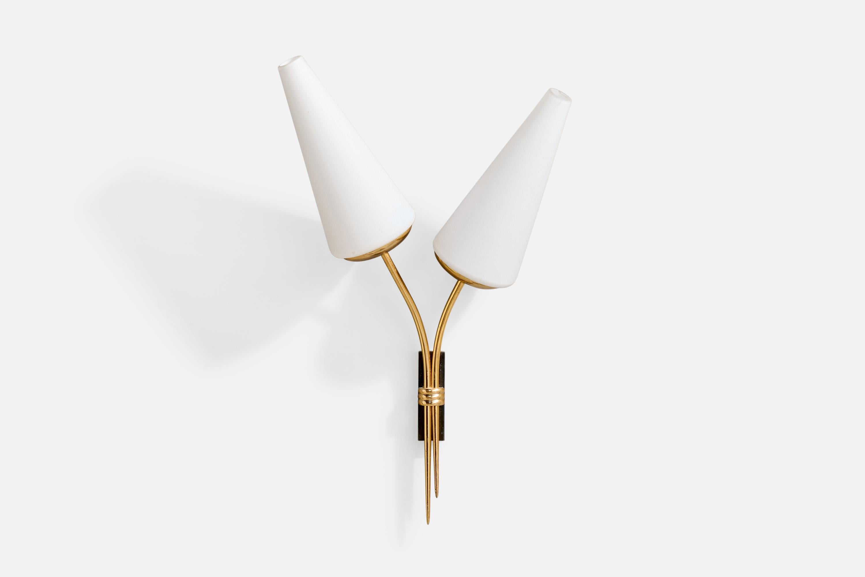 Français Design/One, Design-Light, laiton, métal, verre, France, années 1950 en vente