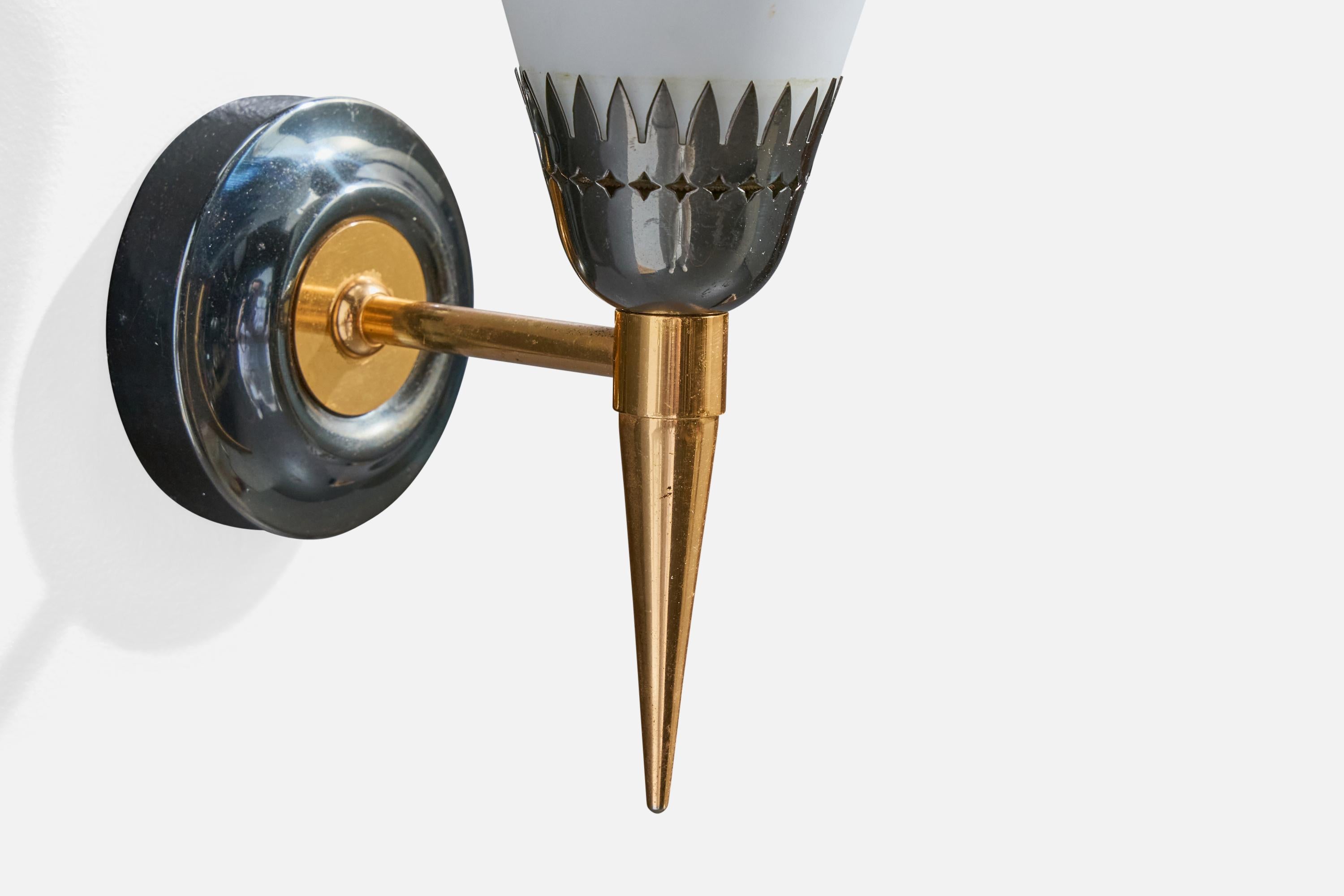 Diseñador francés, Apliques, Latón, Metal, Vidrio, Francia, Años 50 en venta 2