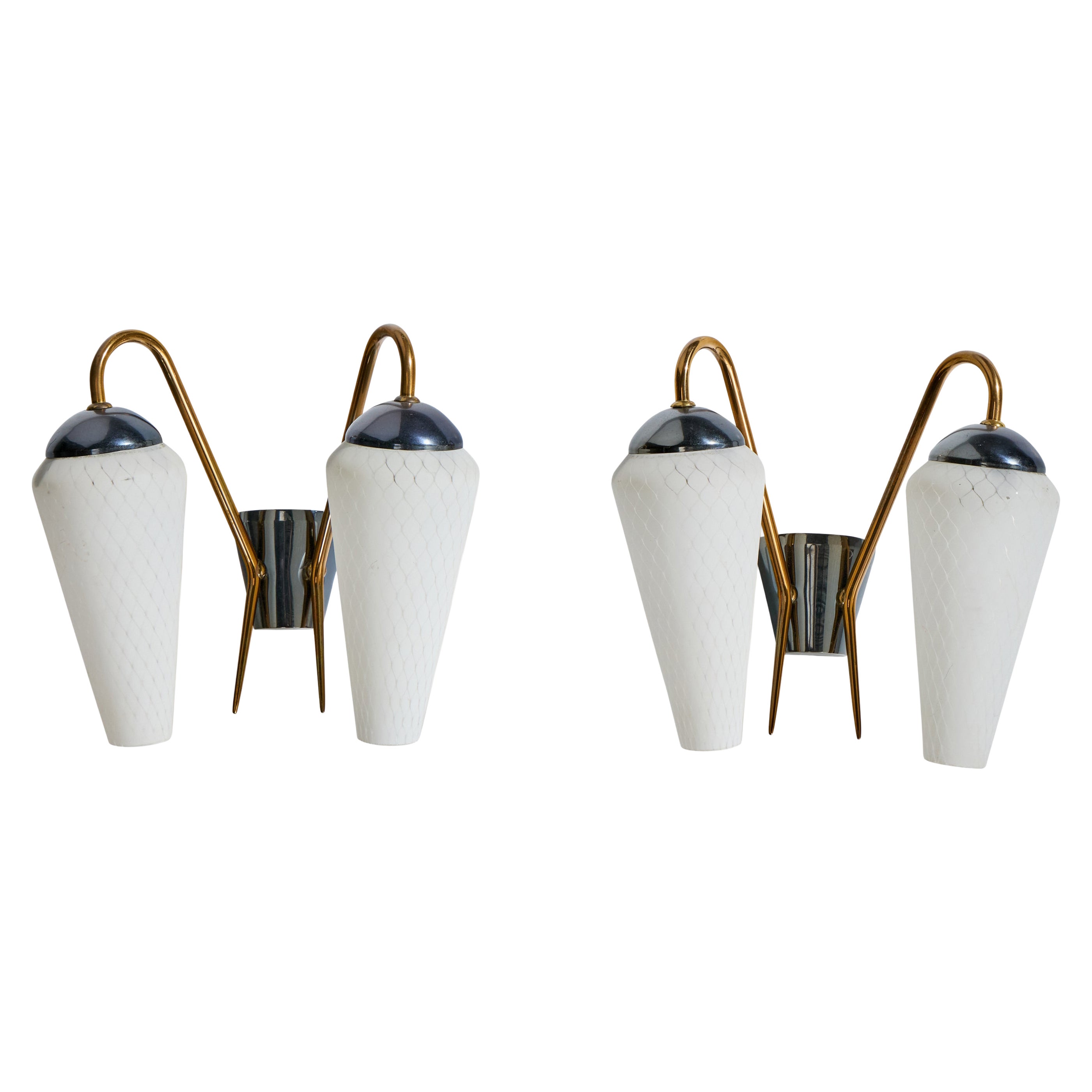 Designer francese, lampade da parete, ottone, metallo, vetro, Francia, anni
50