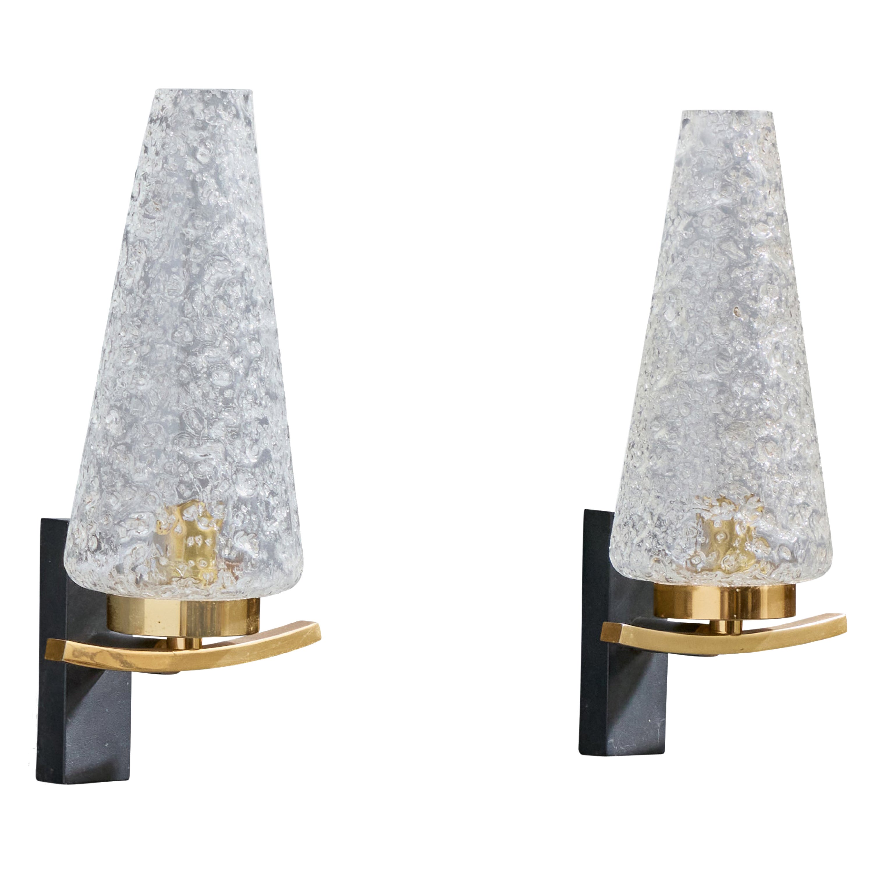 Diseñador francés, Apliques, Latón, Metal, Vidrio, Francia, Años 50