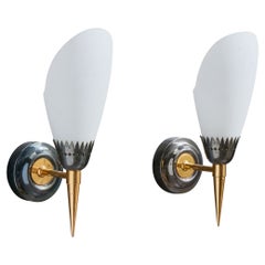 Designer francese, lampade da parete, ottone, metallo, vetro, Francia, anni '50