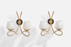 Designer francese, lampade da parete, ottone, metallo, vetro, Francia, anni '1960